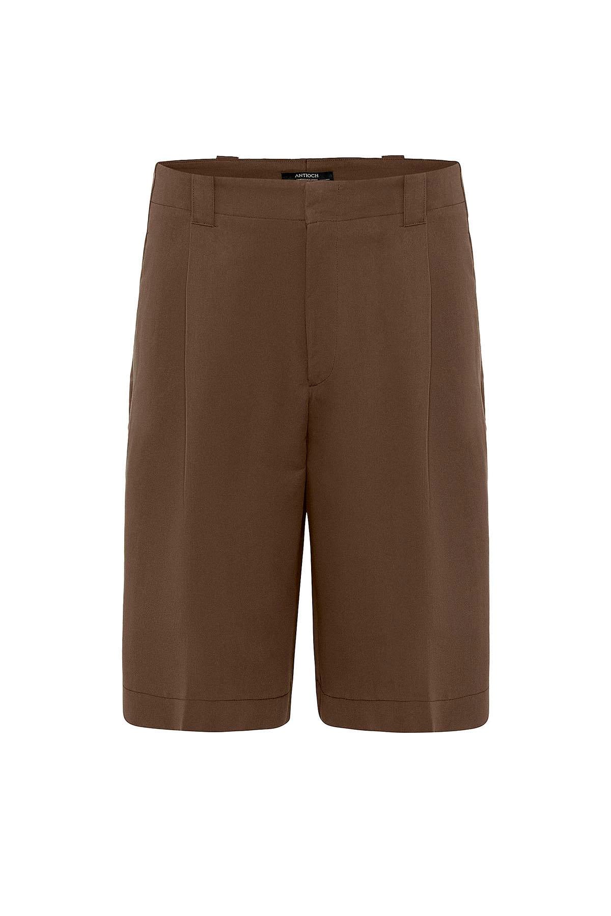 Antioch-Kahve Yüksek Bel Pileli Relaxed Bermuda Erkek Şort-Şort-6-Milagron.com