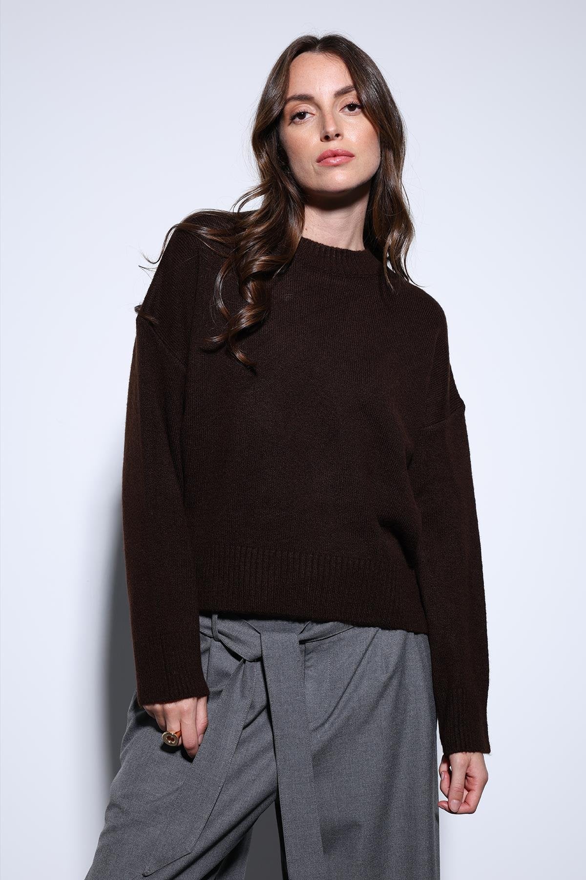 Antioch-Antioch Kahve Yün Karışımlı Kadın Kazak-Kazak-2-Milagron.com