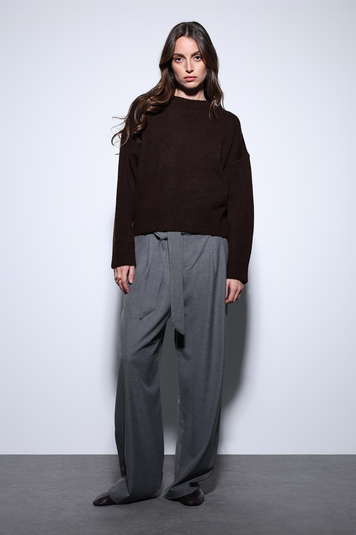 Antioch-Antioch Kahve Yün Karışımlı Kadın Kazak-Kazak-3-Milagron.com