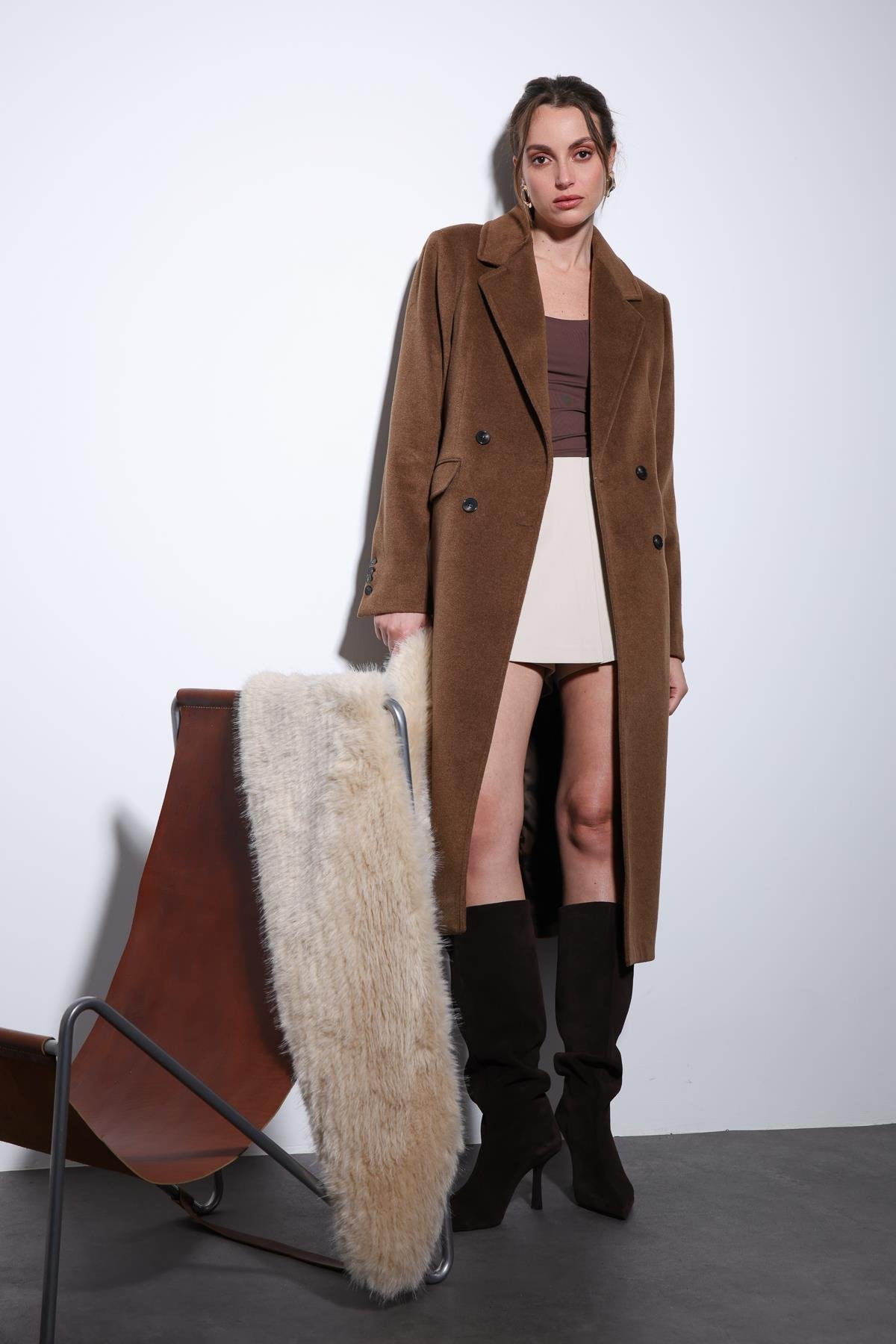 Antioch-Kahve Yün Karışımlı Kruvaze Kadın Kaban-Kaban-1-Milagron.com