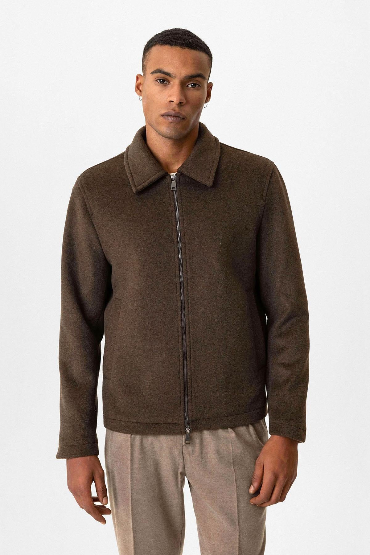 Antioch-Kahve Yün Karışımlı Mevsimlik Erkek Mont-Mont-2-Milagron.com