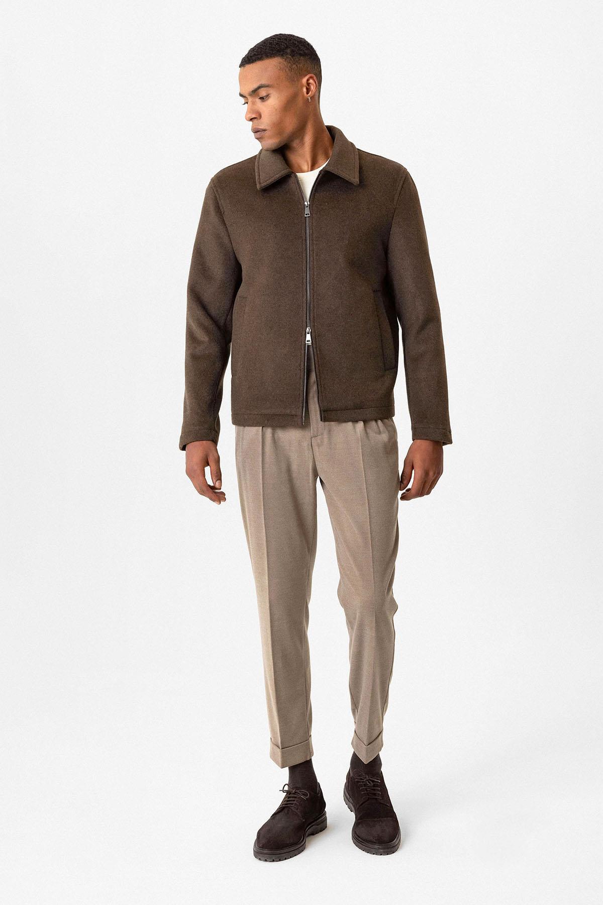 Antioch-Kahve Yün Karışımlı Mevsimlik Erkek Mont-Mont-3-Milagron.com