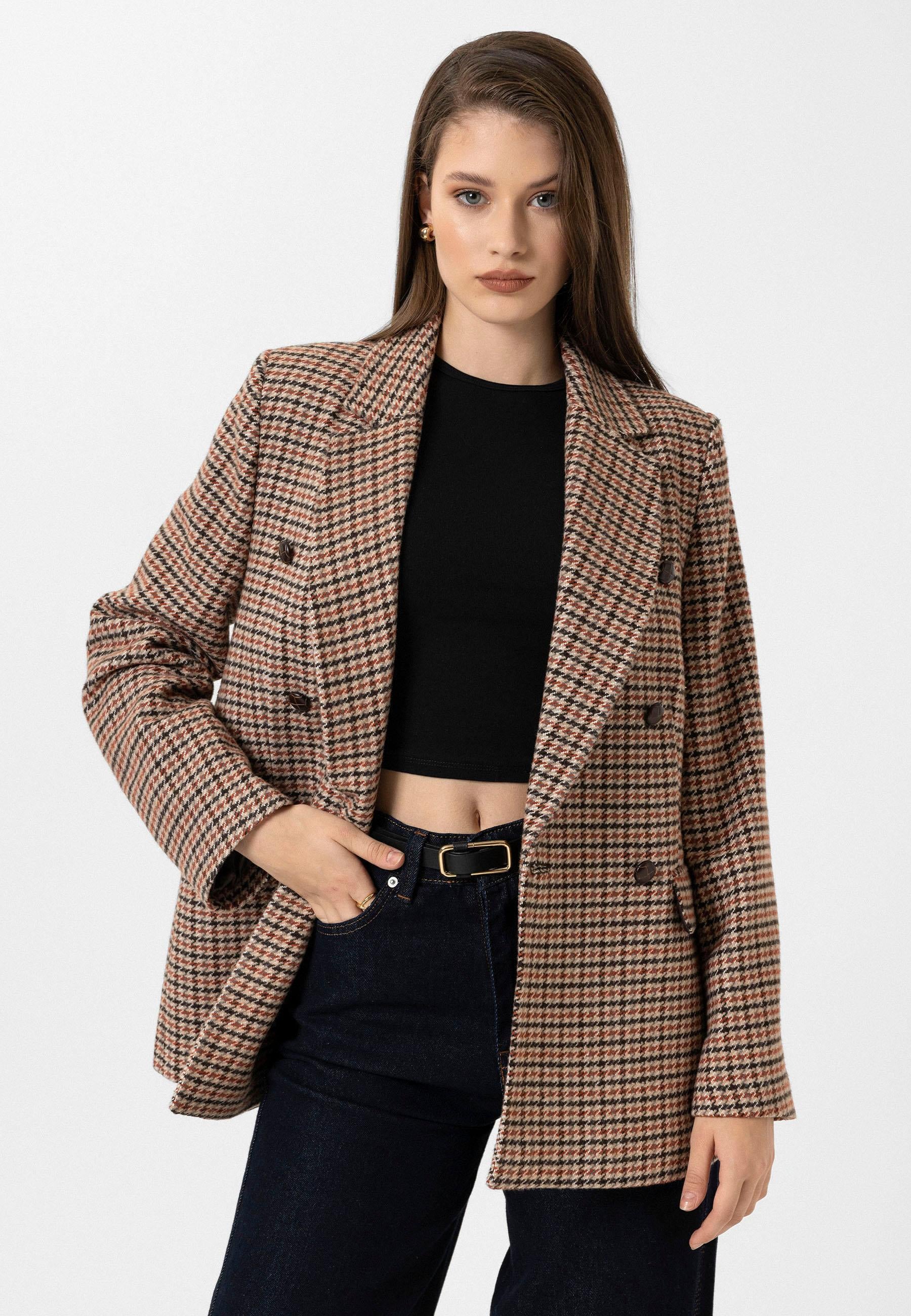 Antioch-Kiremit Kadın Kazayağı Desenli Blazer Ceket-Blazer Ceket-3-Milagron.com