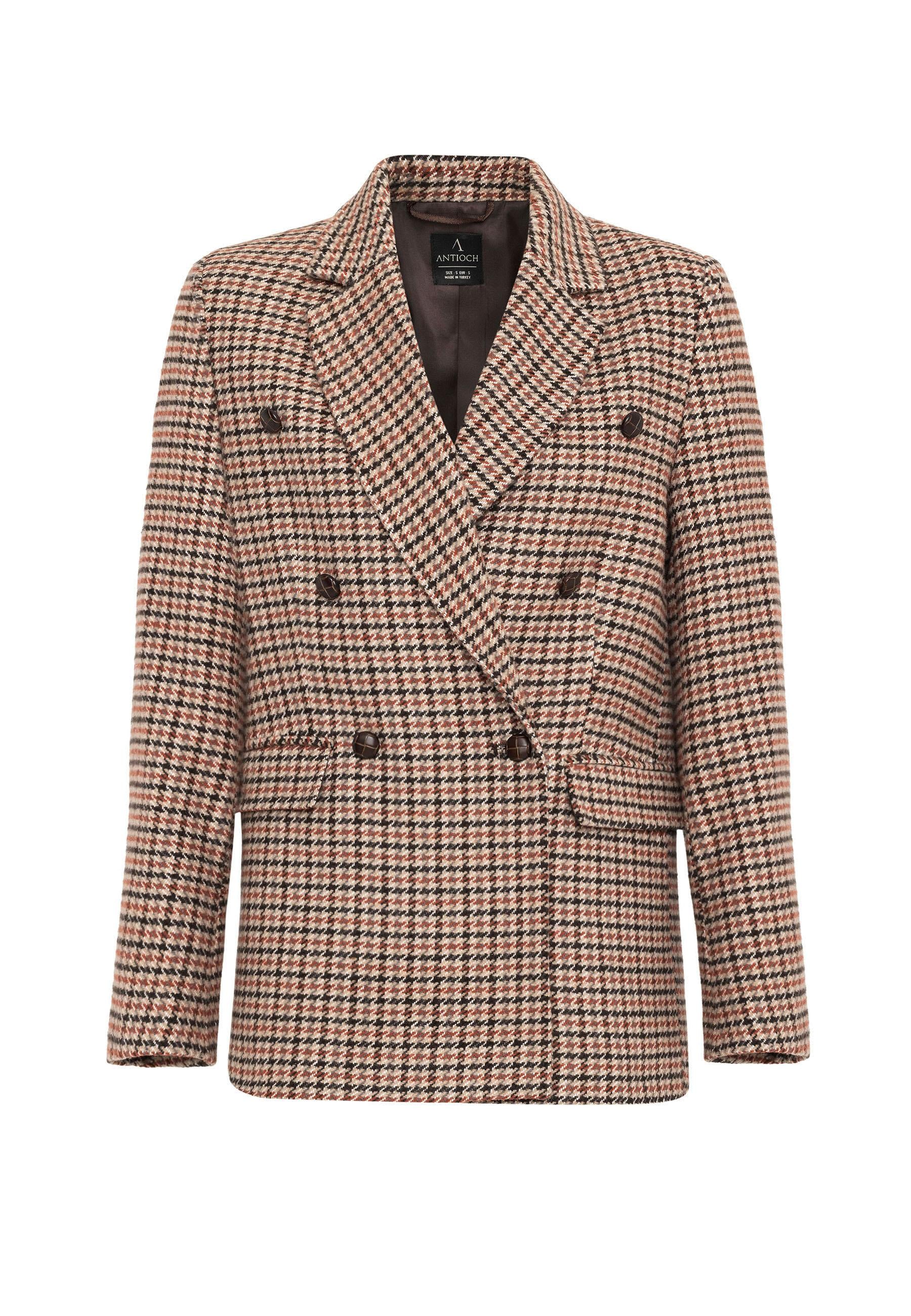 Antioch-Kiremit Kadın Kazayağı Desenli Blazer Ceket-Blazer Ceket-8-Milagron.com