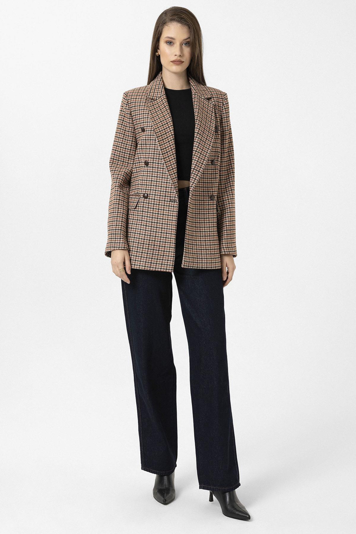 Antioch-Kiremit Kadın Kazayağı Desenli Blazer Ceket-Ceket-2-Milagron.com