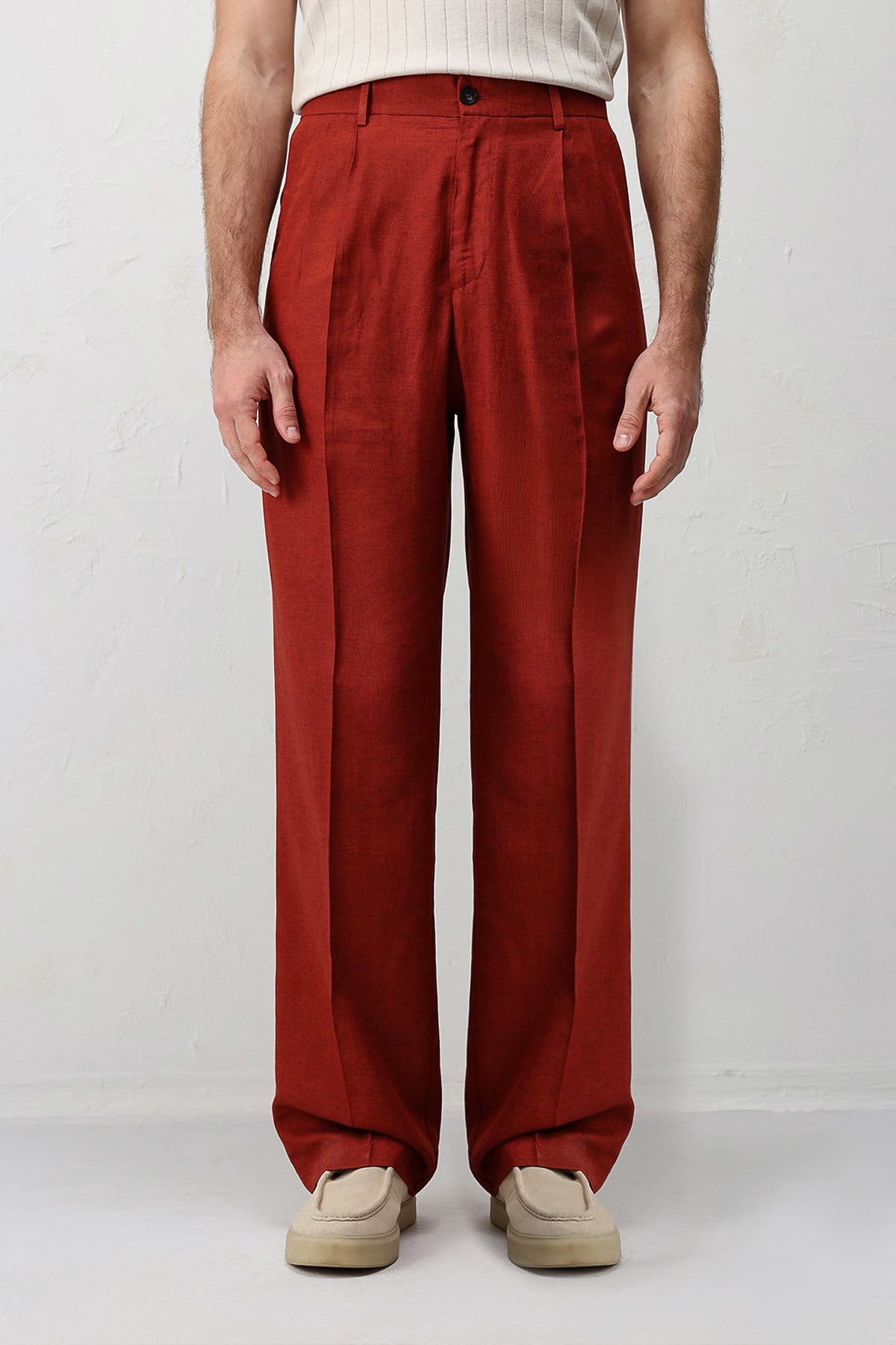 Antioch Kiremit Keten Karışımlı Erkek Baggy Pantolon