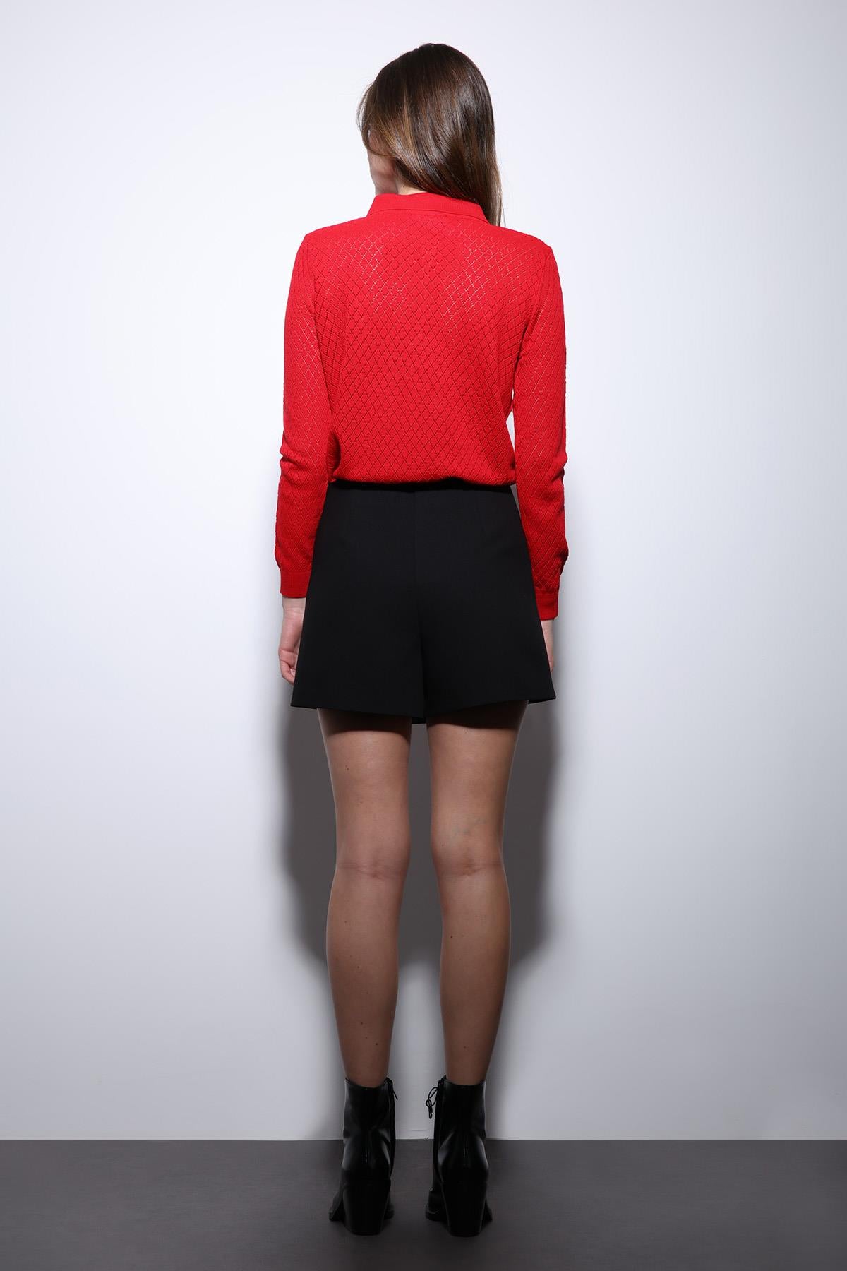 Antioch-Kırmızı Polo Yaka Desenli Triko Kadın Kazak-Kazak-6-Milagron.com