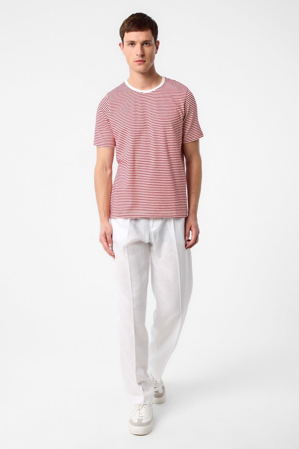 Antioch-Antioch Kırmızı Regular Fit çizgili Erkek T Shirt-T-Shirt-1-Milagron.com