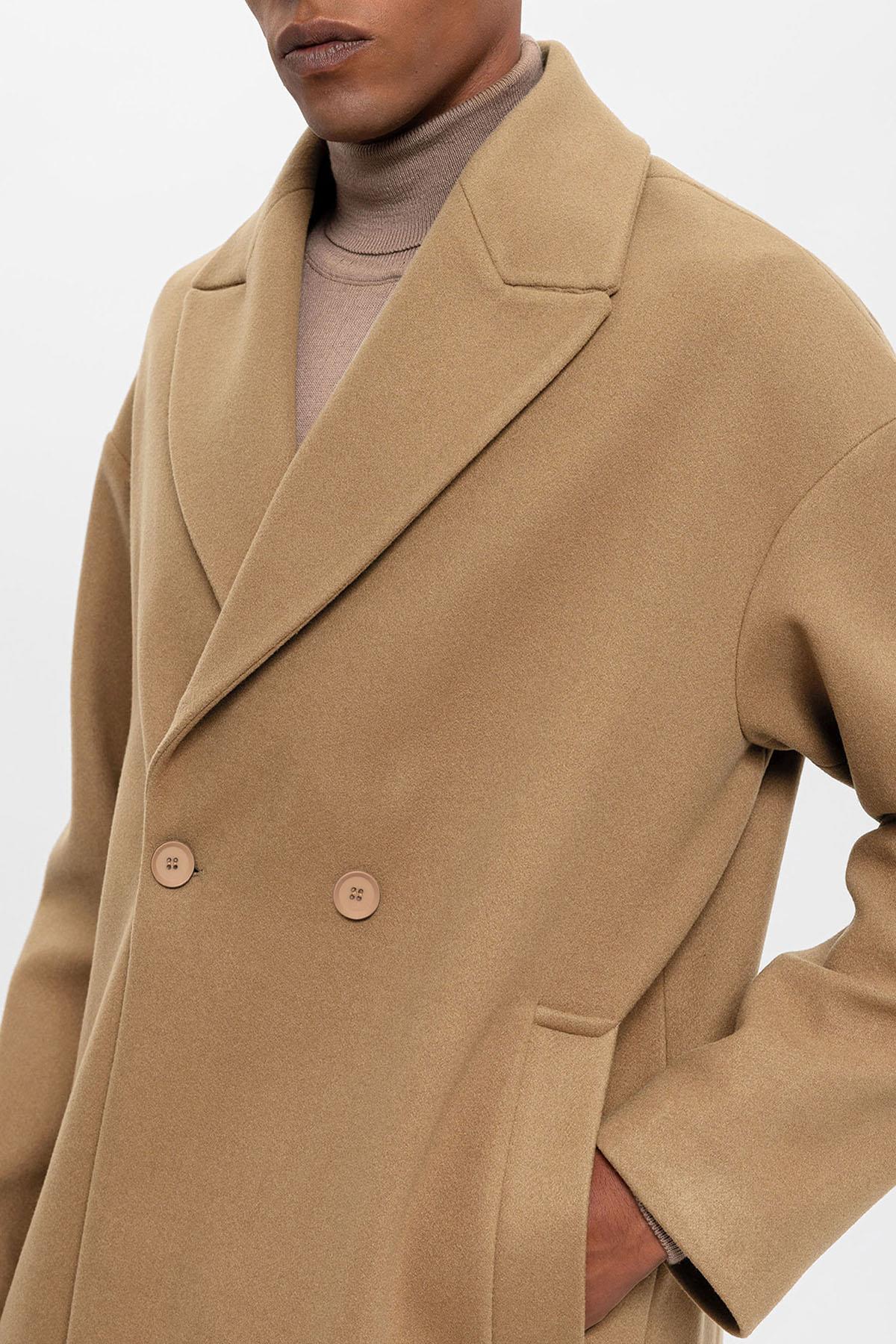 Antioch-Koyu Bej Oversize Kruvaze Erkek Kaban-Kaban-8-Milagron.com