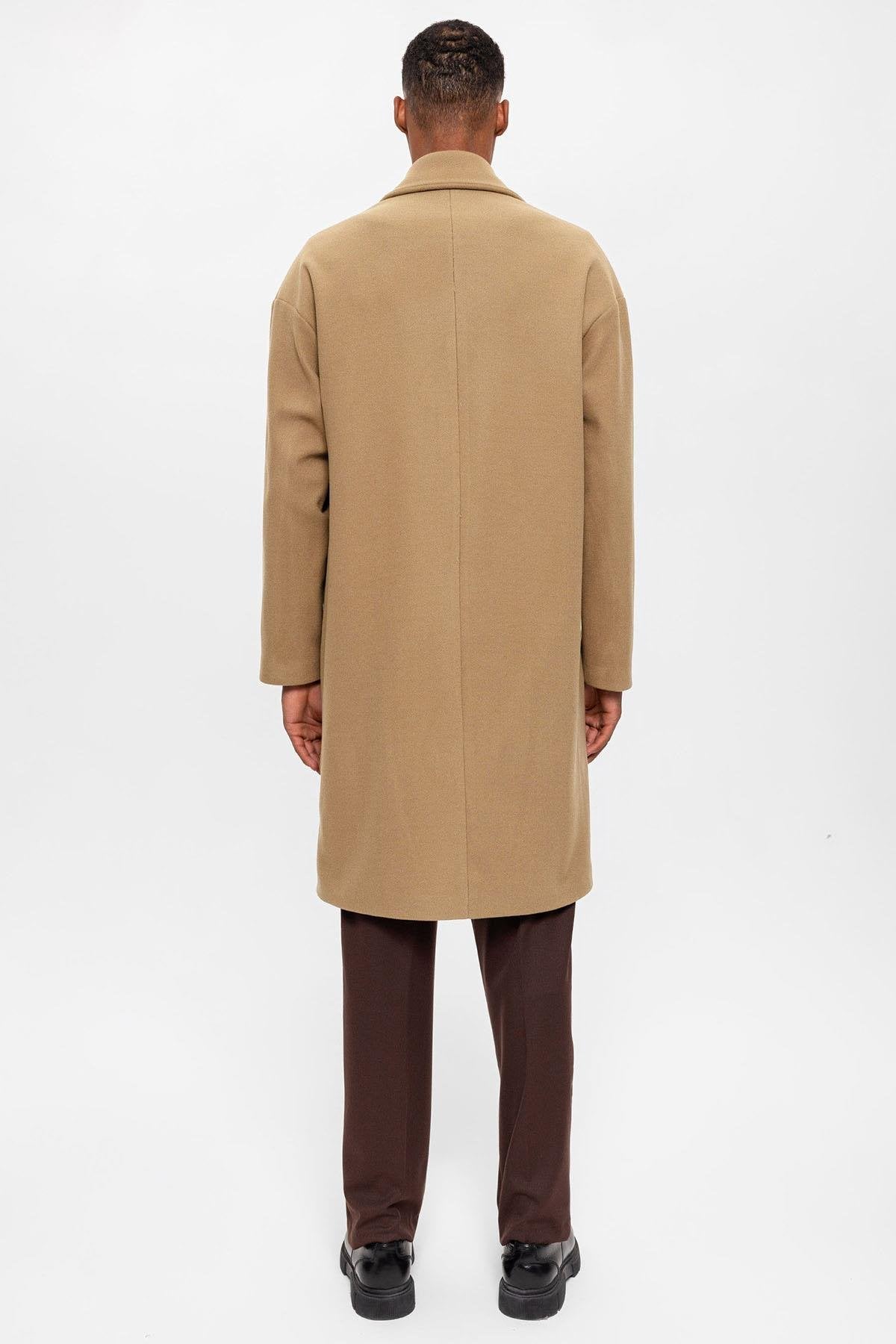 Antioch-Koyu Bej Oversize Kruvaze Erkek Kaban-Kaban-9-Milagron.com