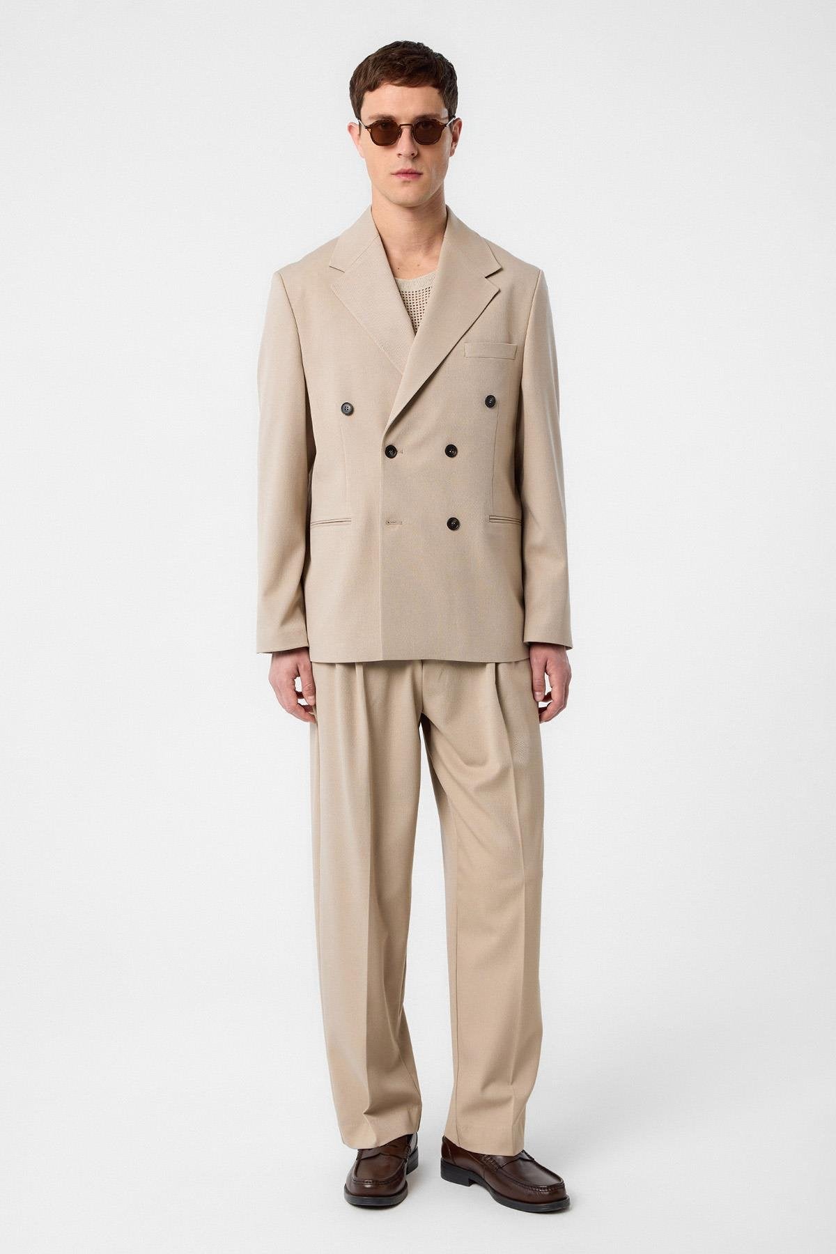 Antioch-Koyu Bej Relax Fit Kruvaze Erkek Blazer Ceket-Blazer Ceket-4-Milagron.com