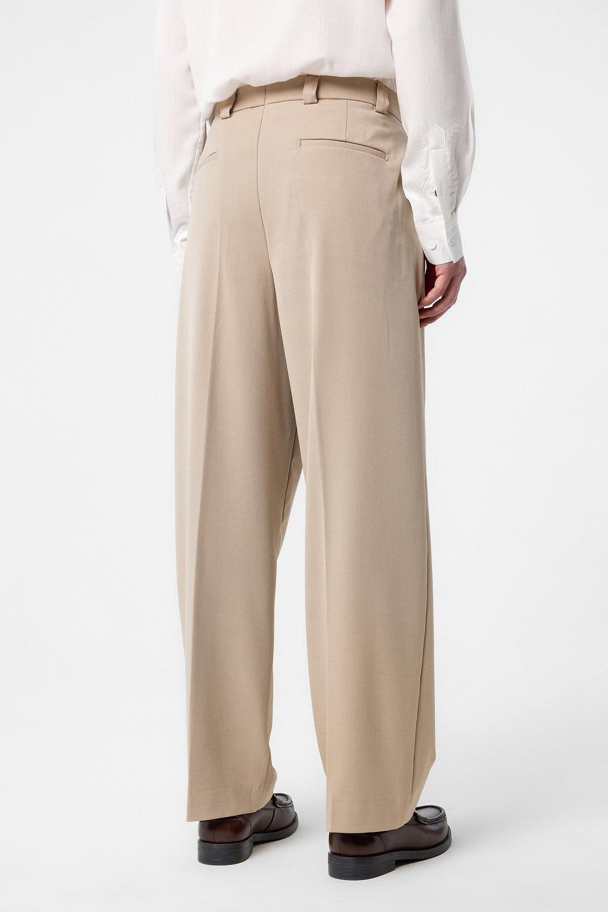 Antioch-Koyu Bej Yüksel Bel Relax Fit Pileli Erkek Pantolon-Kumaş Pantolon-5-Milagron.com