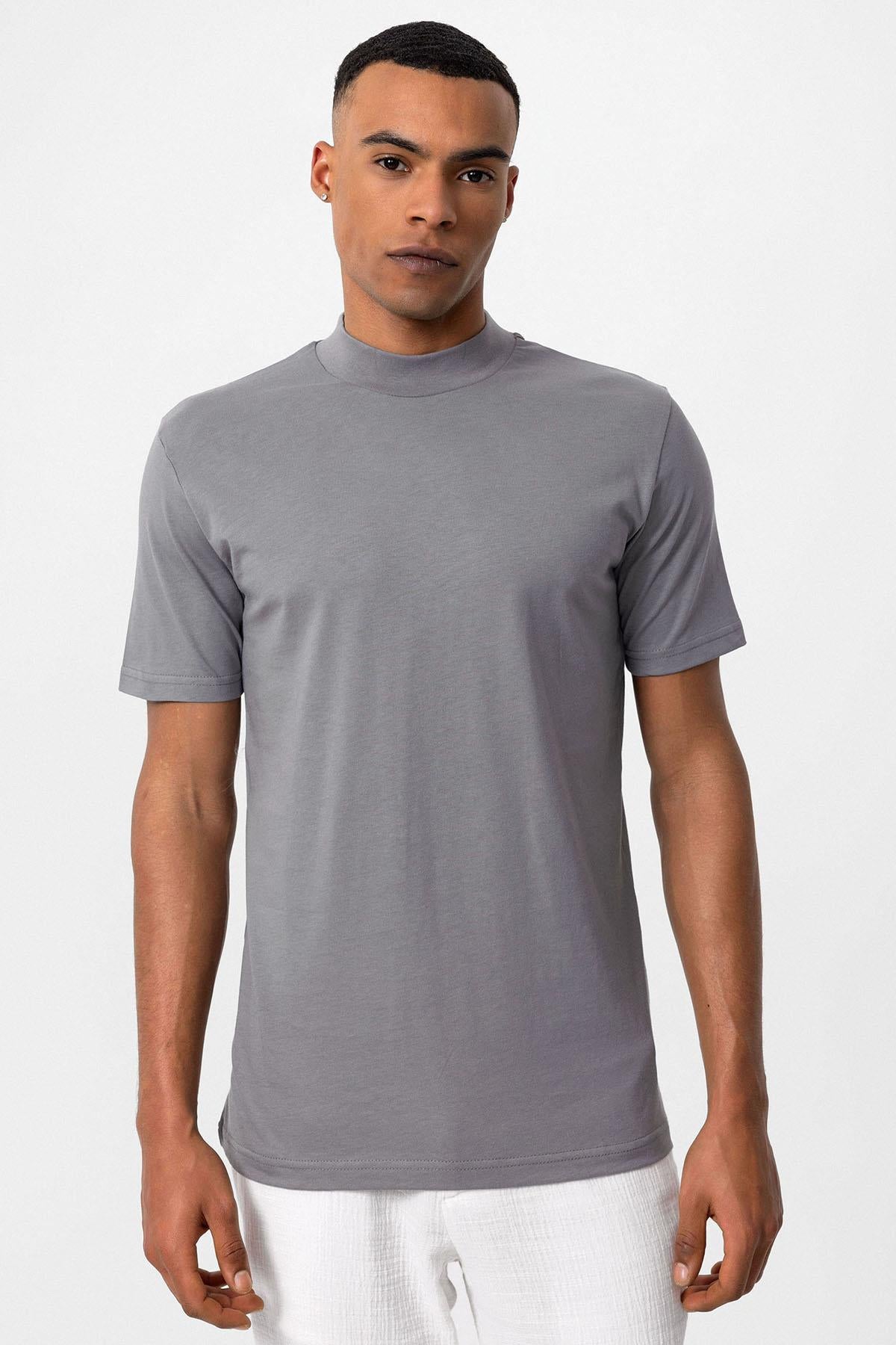Antioch-Koyu Gri Slim Fit Basic T Shirt-T-Shirts-1-Milagron.com
