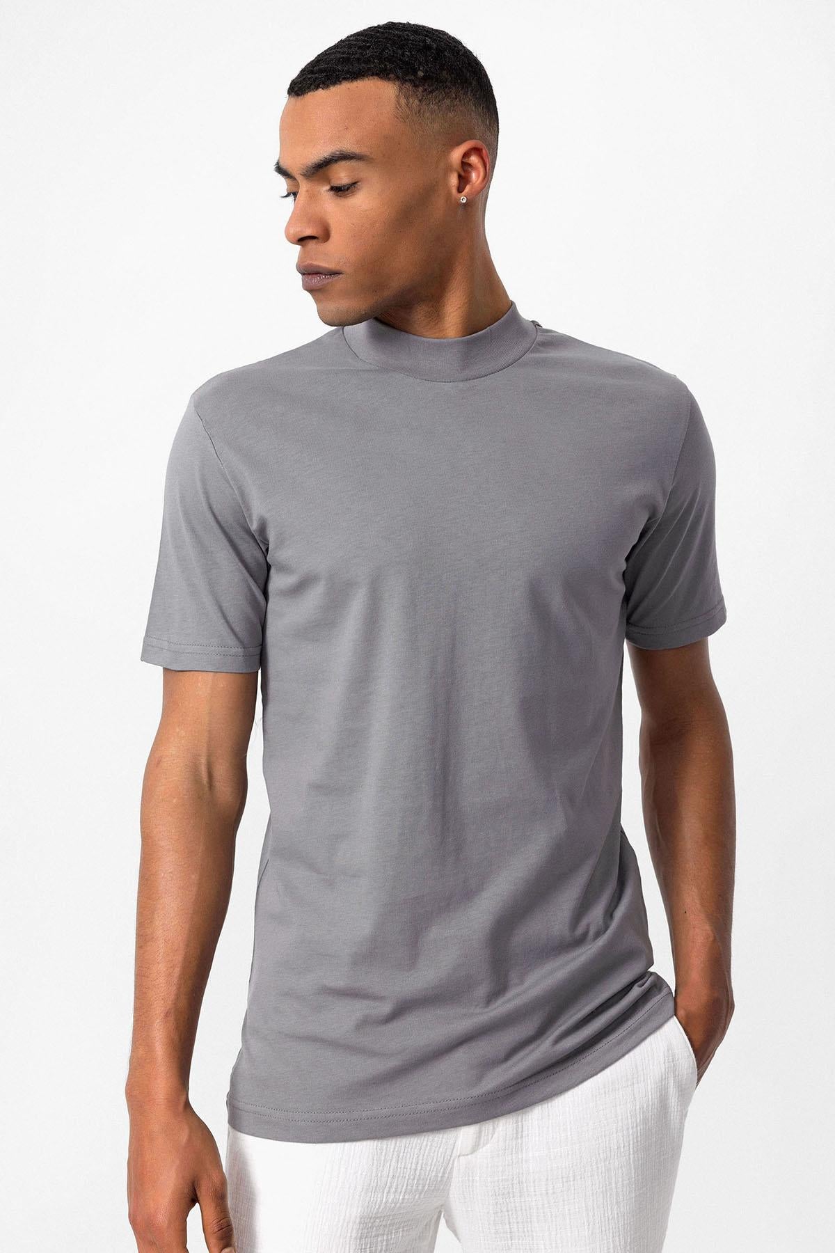 Antioch-Koyu Gri Slim Fit Basic T Shirt-T-Shirts-3-Milagron.com