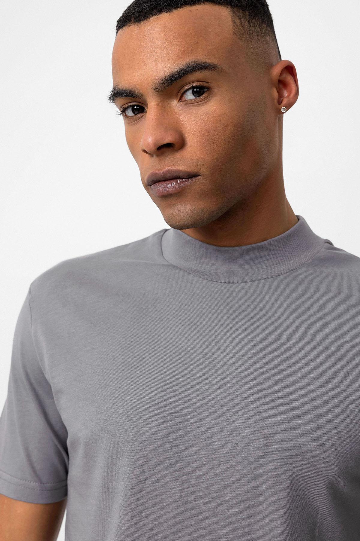 Antioch-Koyu Gri Slim Fit Basic T Shirt-T-Shirts-4-Milagron.com