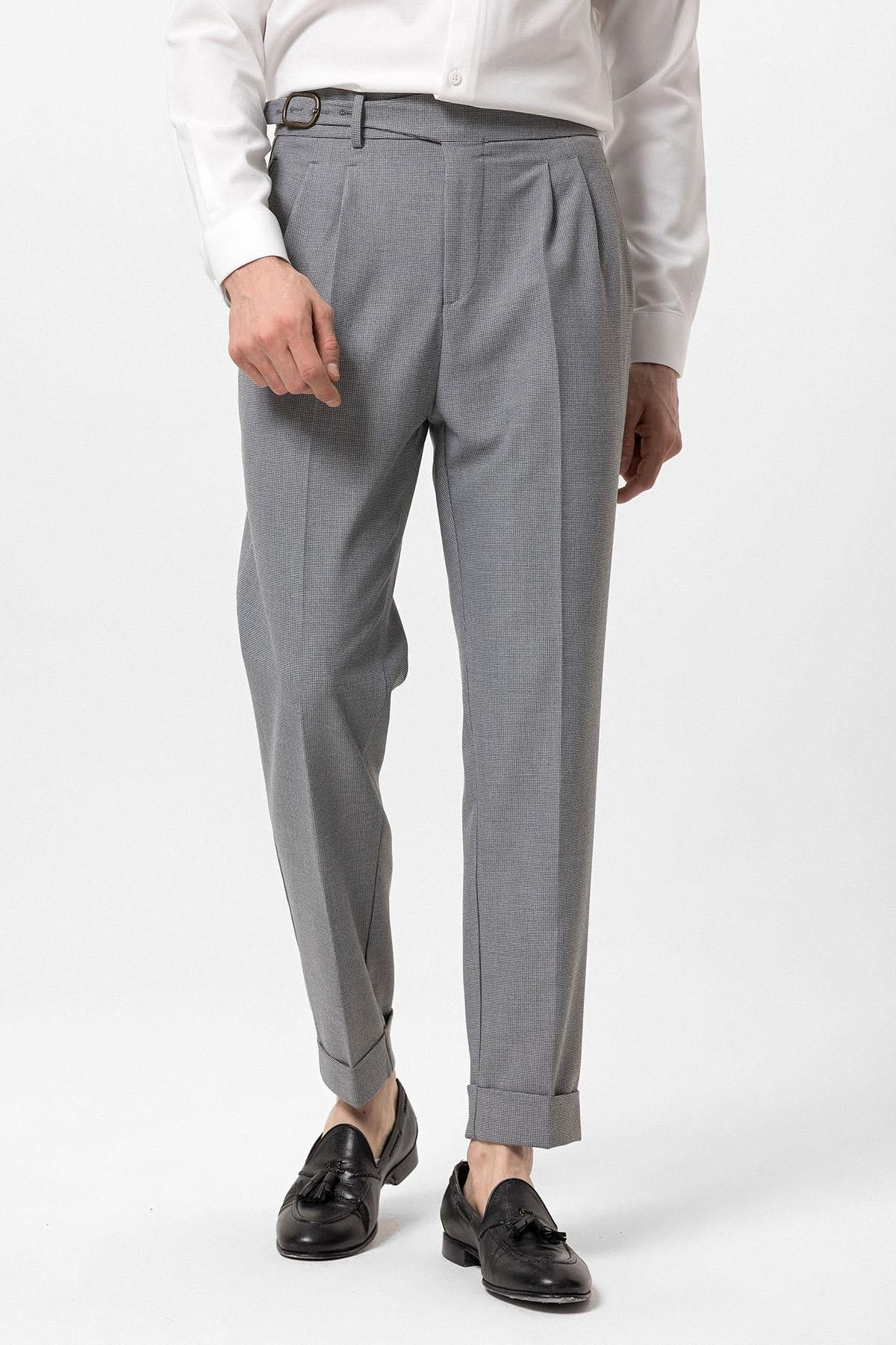 Antioch-Koyu Gri Yüksek Bel Pileli Toka Detaylı Erkek Pantolon-Pantolon-1-Milagron.com