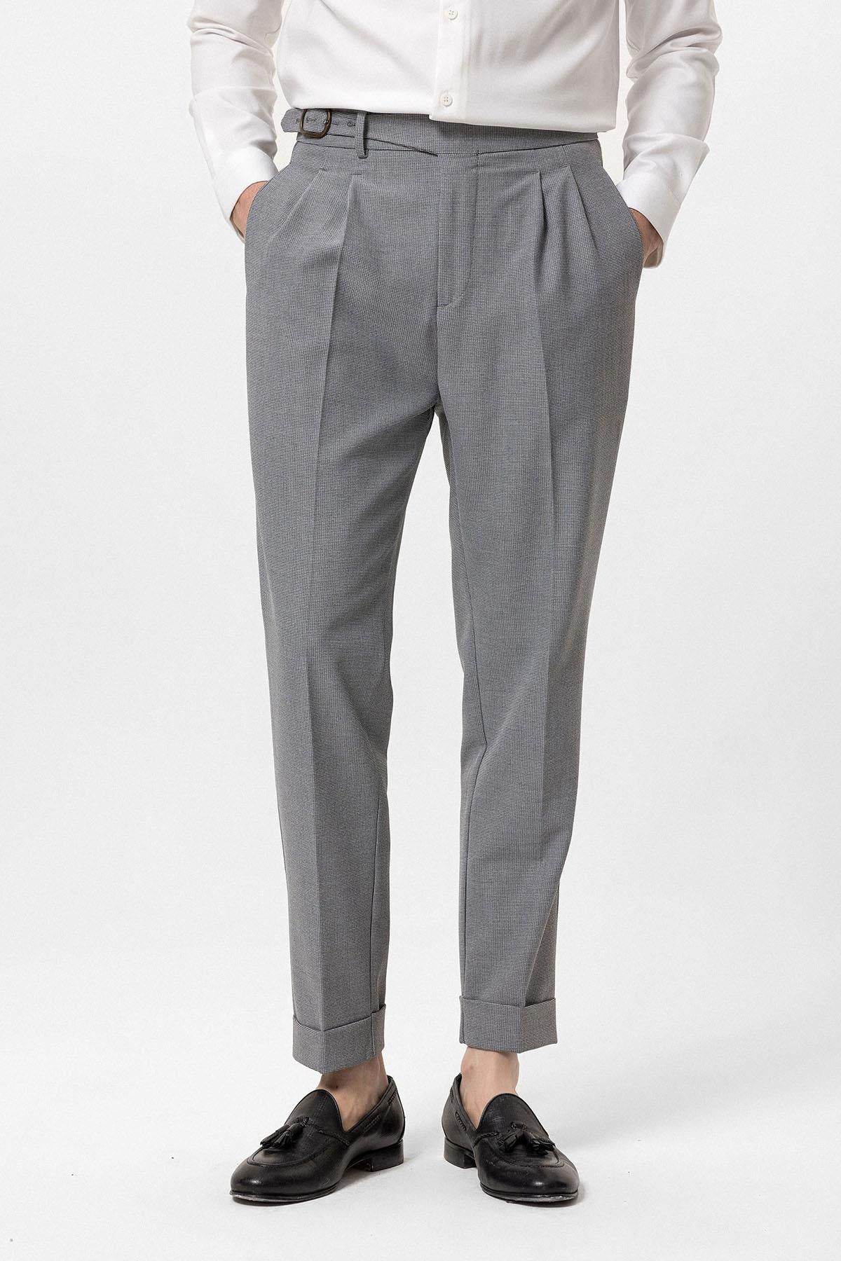 Antioch-Koyu Gri Yüksek Bel Pileli Toka Detaylı Erkek Pantolon-Pantolon-2-Milagron.com