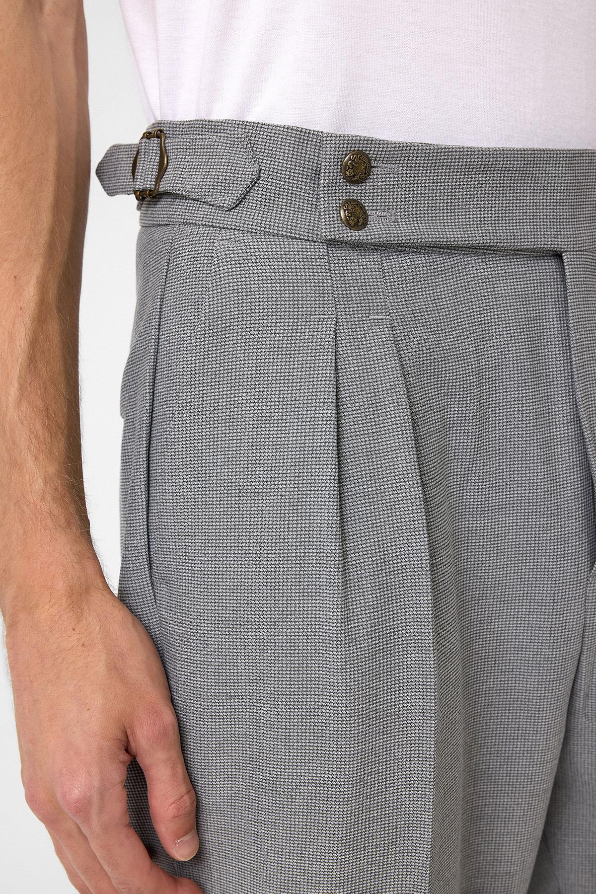 Antioch-Koyu Gri Yüksek Bel Yandan Tokalı Pileli Kumaş Pantolon-Kumaş Pantolon-3-Milagron.com