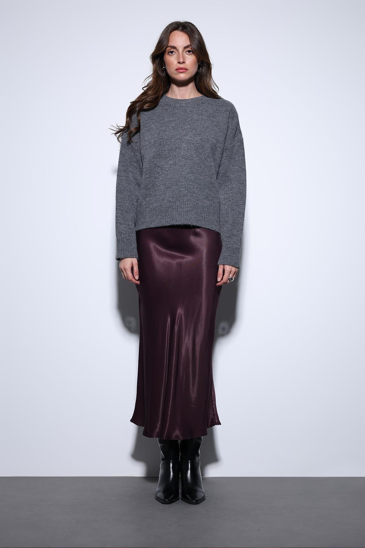 Antioch-Antioch Koyu Gri Yün Karışımlı Kadın Kazak-Kazak-2-Milagron.com