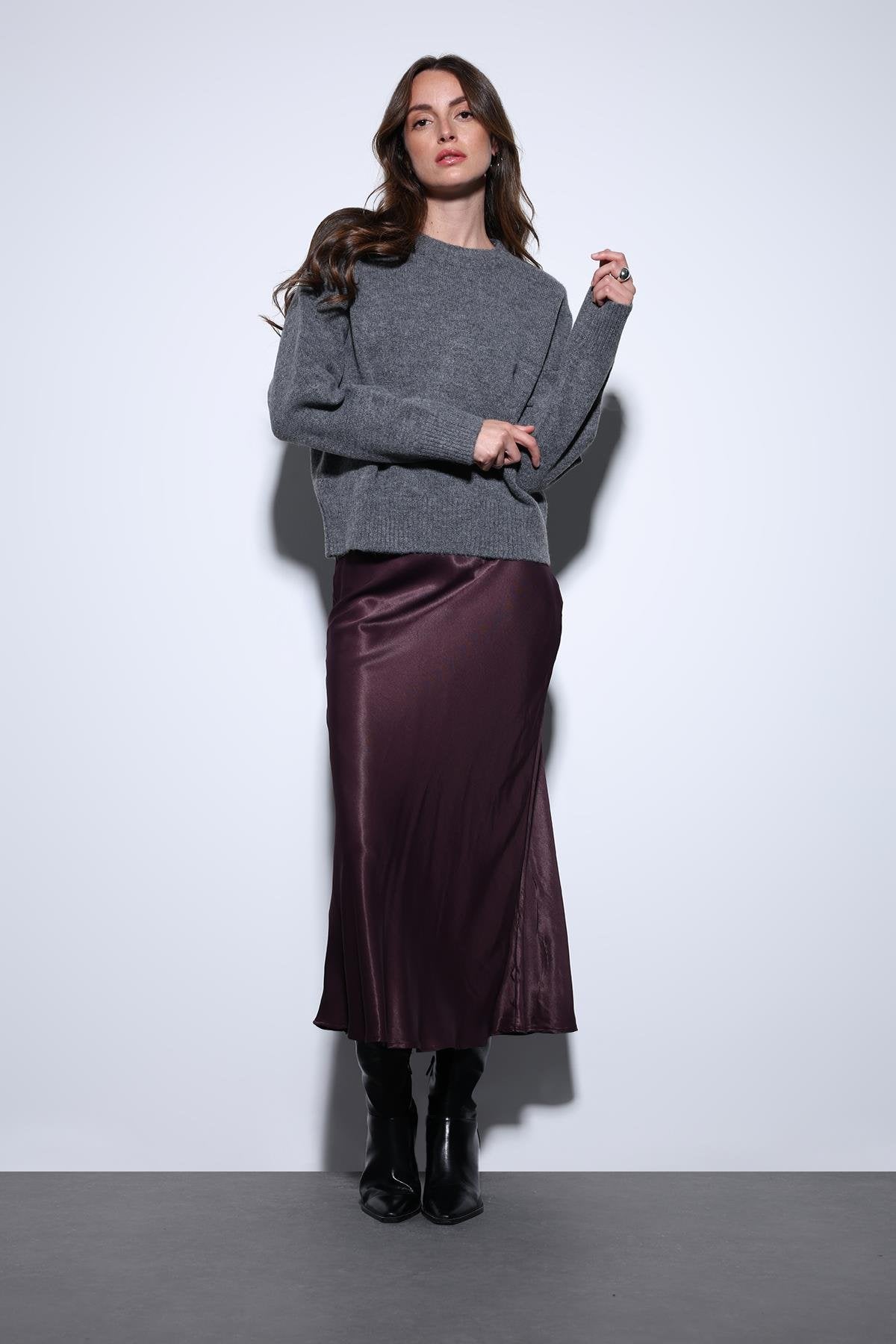 Antioch-Antioch Koyu Gri Yün Karışımlı Kadın Kazak-Kazak-3-Milagron.com