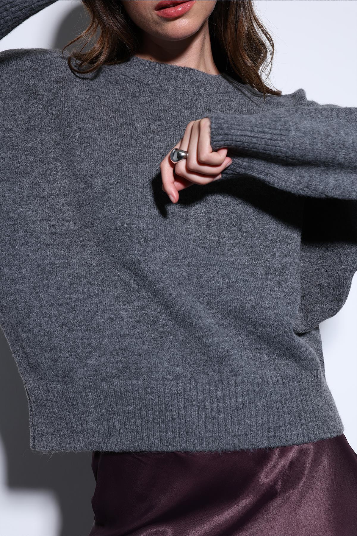 Antioch-Antioch Koyu Gri Yün Karışımlı Kadın Kazak-Kazak-4-Milagron.com