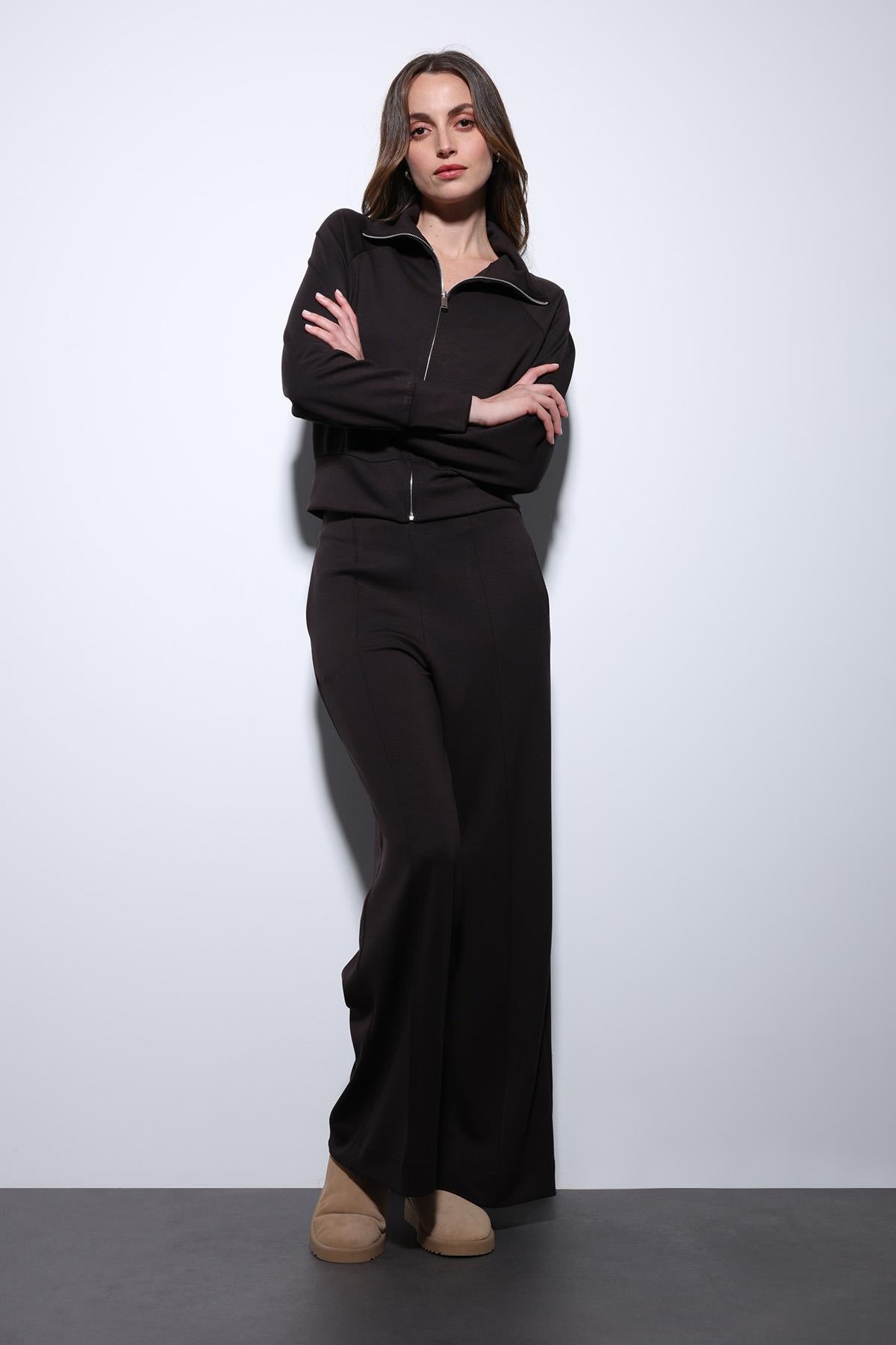 Antioch-Koyu Kahve Fermuarlı Kadın Eşofman Takım-Takım-3-Milagron.com