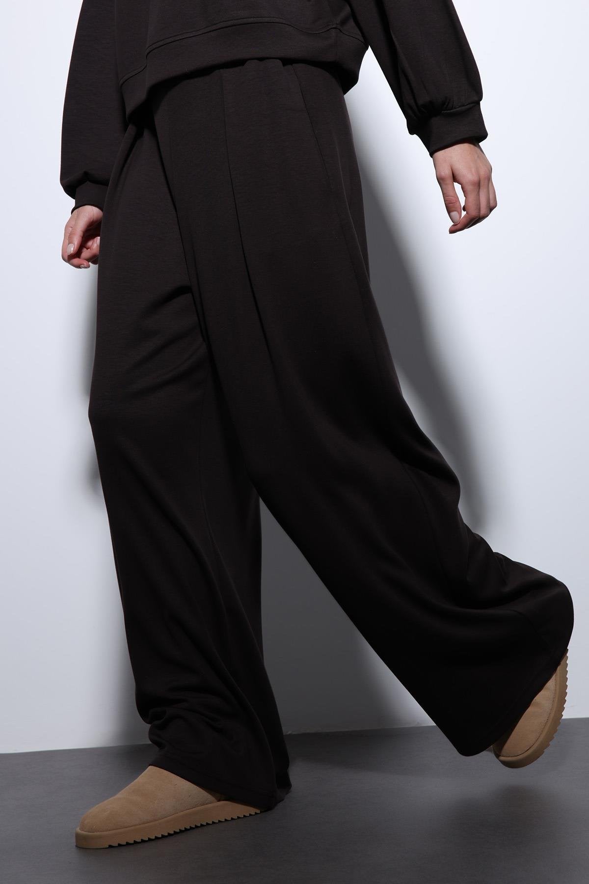 Antioch-Koyu Kahve Geniş Paça Relaxed Kadın Takım-Takım-8-Milagron.com