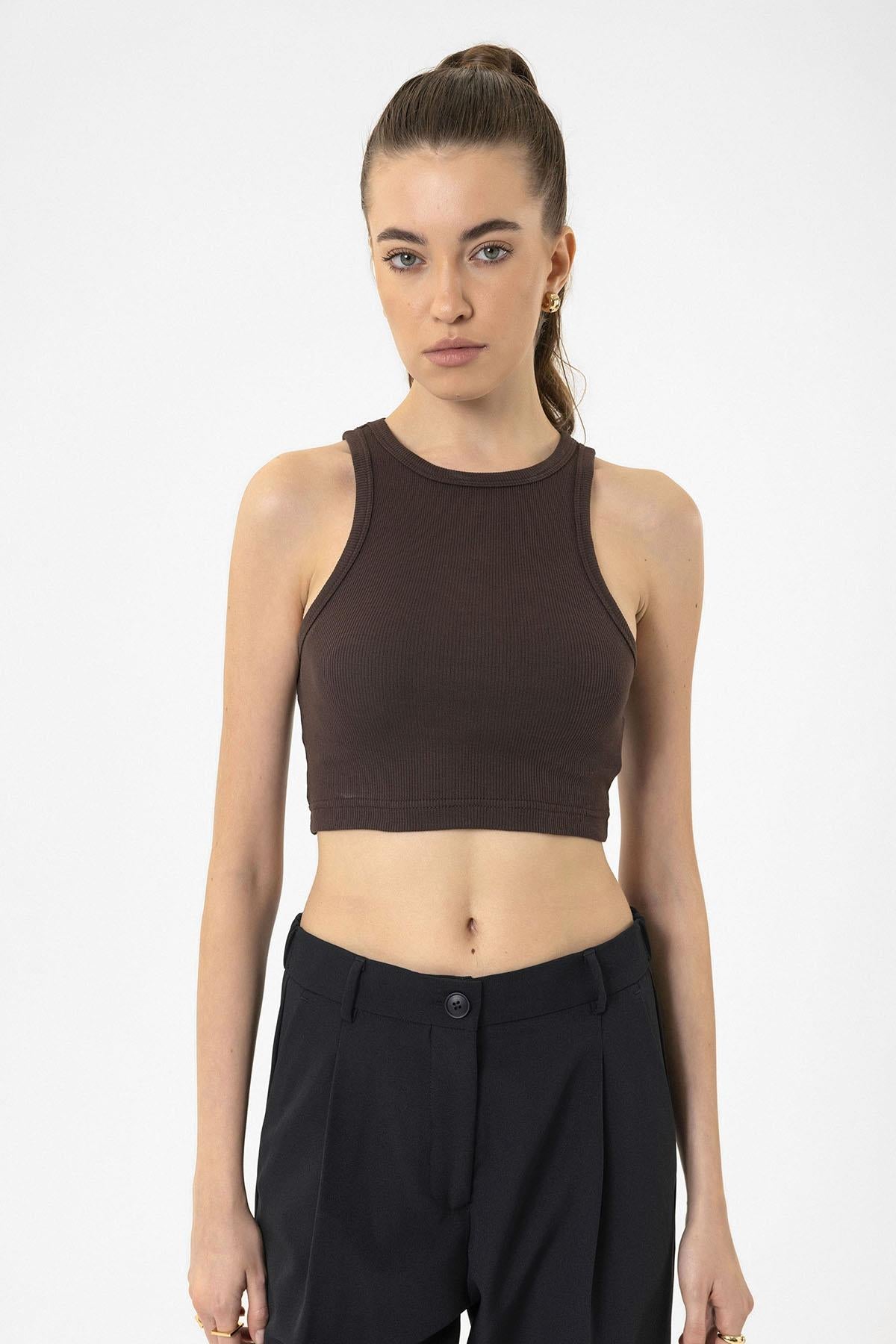 Antioch-Koyu Kahve Kadın Fitilli Crop Atlet-Atlet-1-Milagron.com