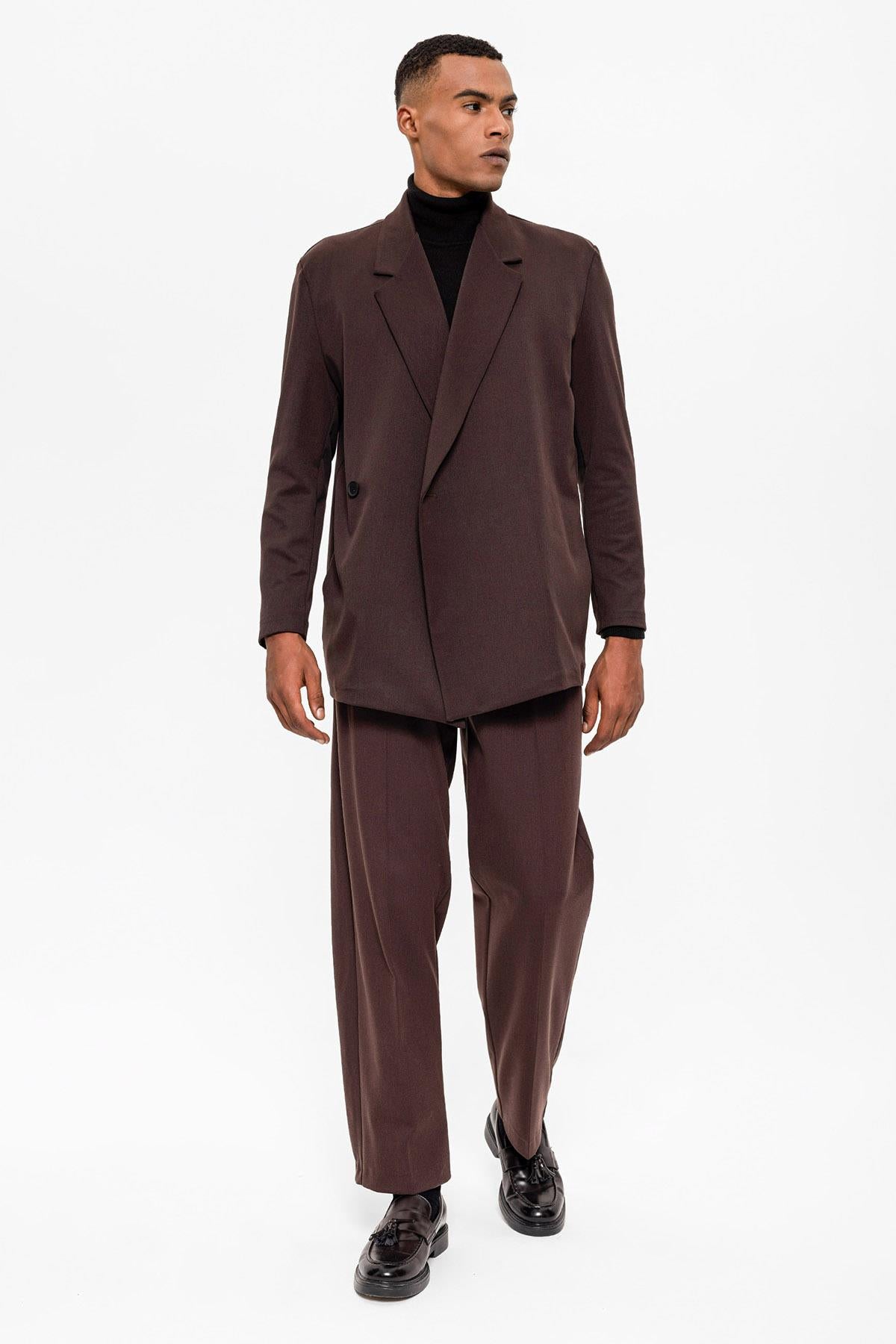 Antioch-Koyu Kahve Kruvaze Kapama Gizli Cep Erkek Blazer Ceket-Blazer Ceket-2-Milagron.com