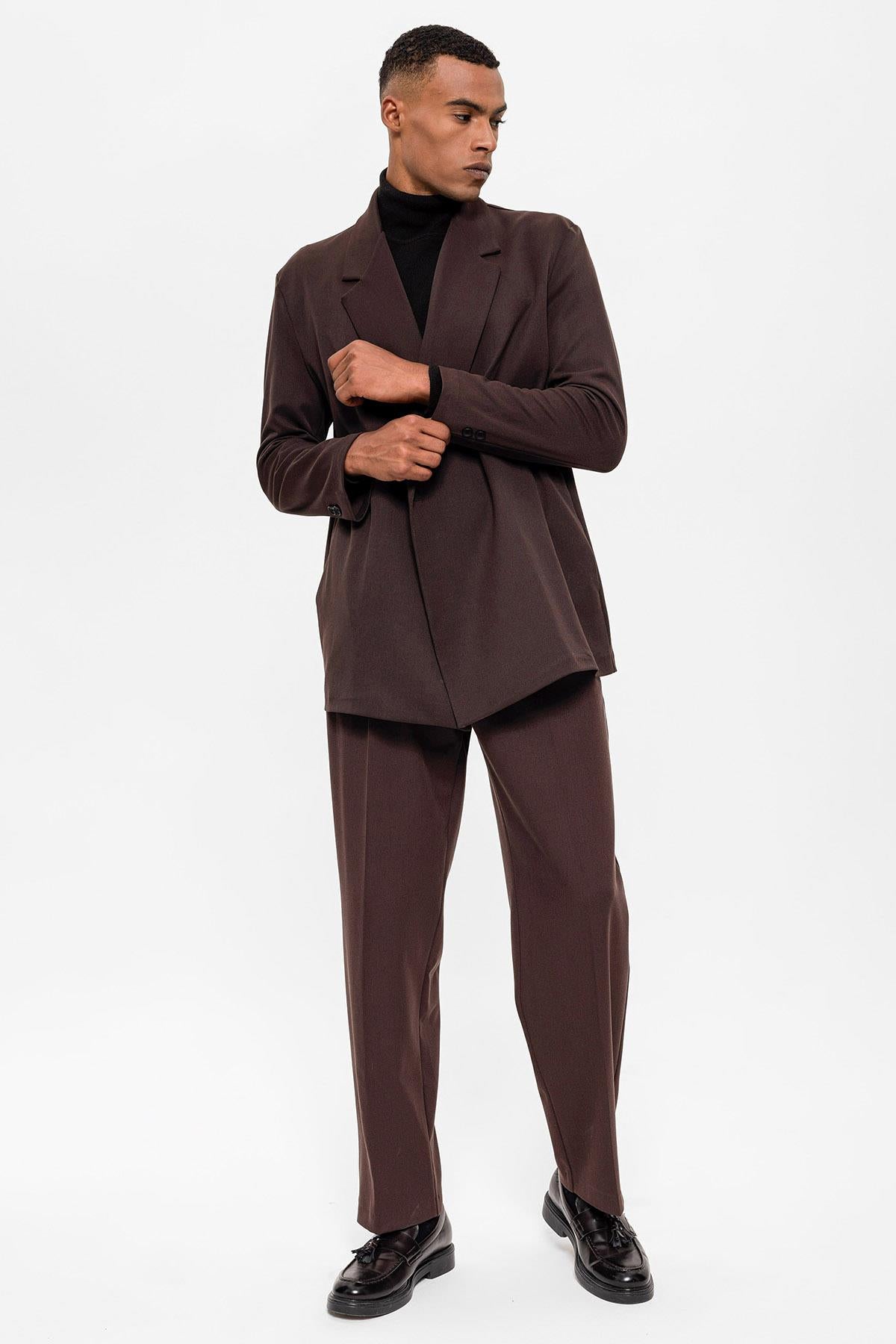 Antioch-Koyu Kahve Kruvaze Kapama Gizli Cep Erkek Blazer Ceket-Blazer Ceket-3-Milagron.com