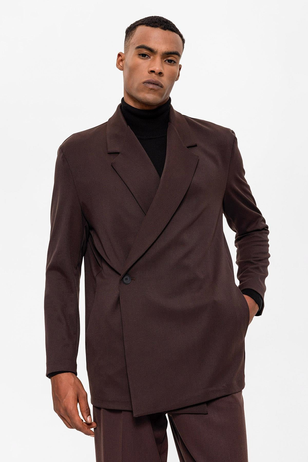 Antioch-Koyu Kahve Kruvaze Kapama Gizli Cep Erkek Blazer Ceket-Blazer Ceket-6-Milagron.com