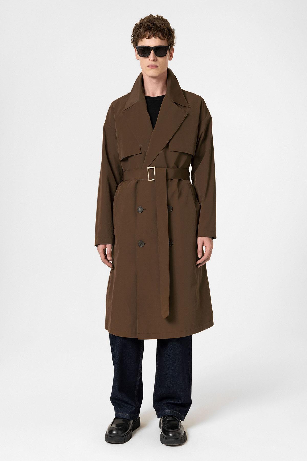 Antioch-Koyu Kahve Kruvaze Kapama Kemerli Trençkot-Trençkot-1-Milagron.com