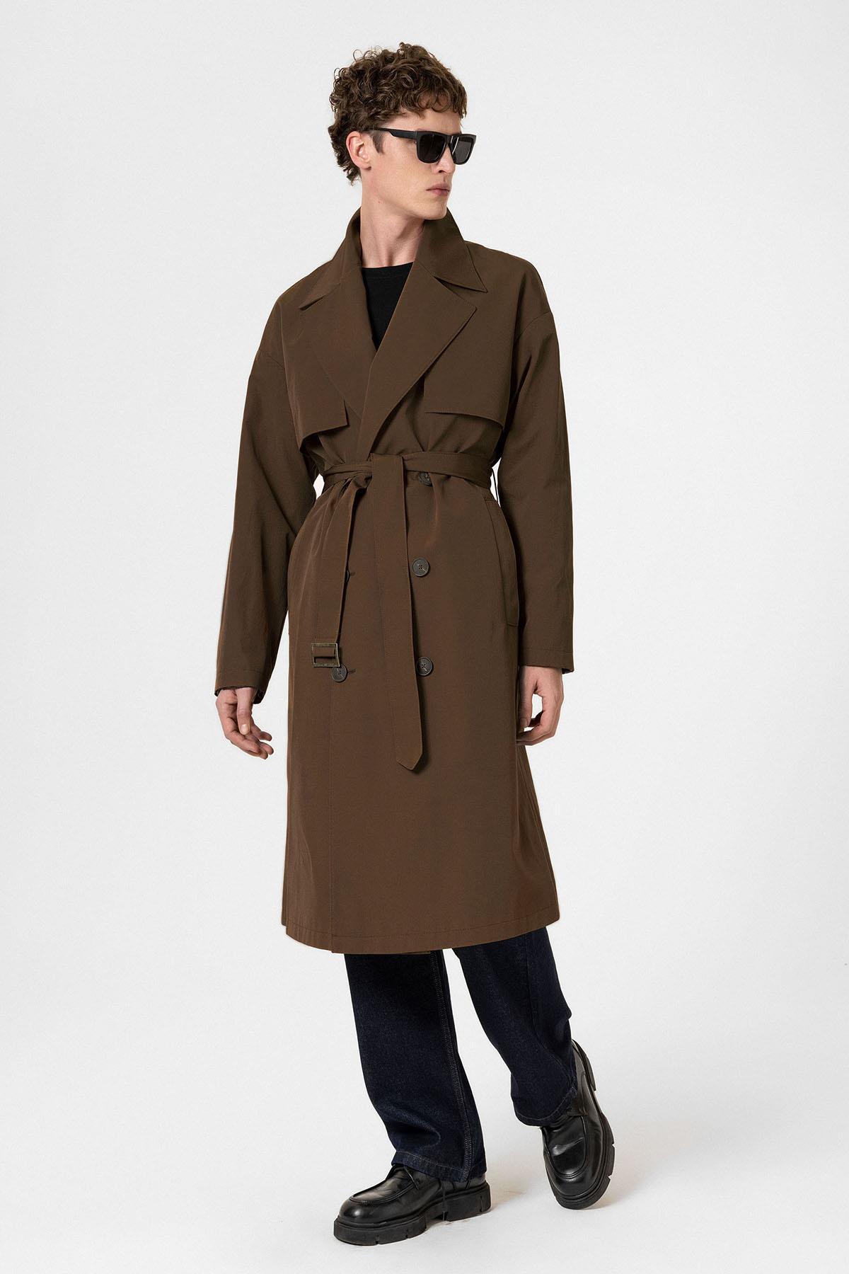 Antioch-Koyu Kahve Kruvaze Kapama Kemerli Trençkot-Trençkot-3-Milagron.com