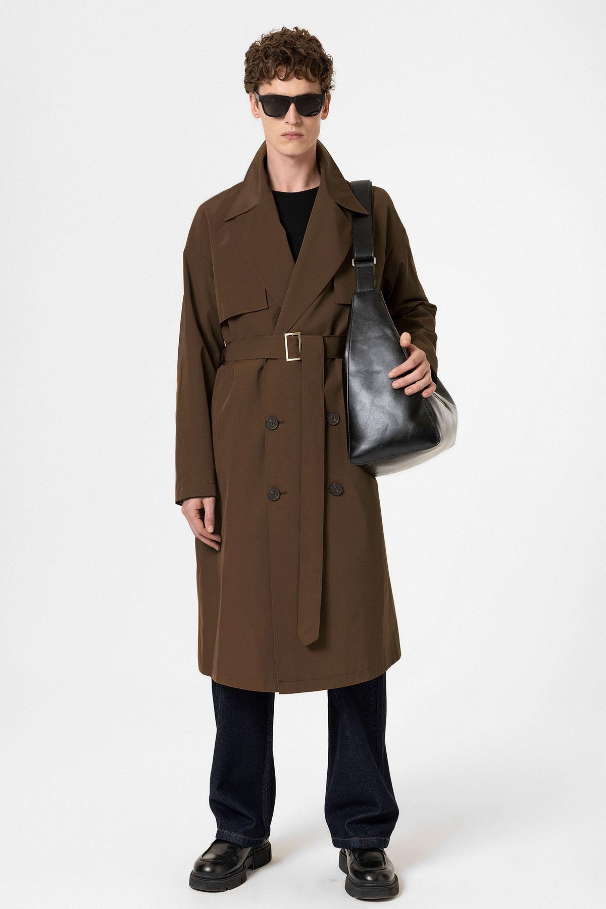 Antioch-Koyu Kahve Kruvaze Kapama Kemerli Trençkot-Trençkot-4-Milagron.com