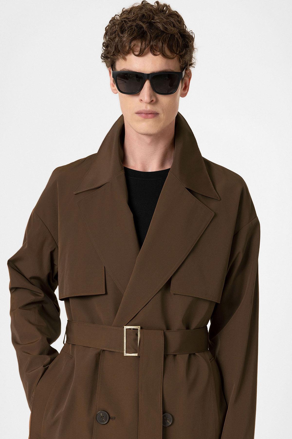 Antioch-Koyu Kahve Kruvaze Kapama Kemerli Trençkot-Trençkot-5-Milagron.com