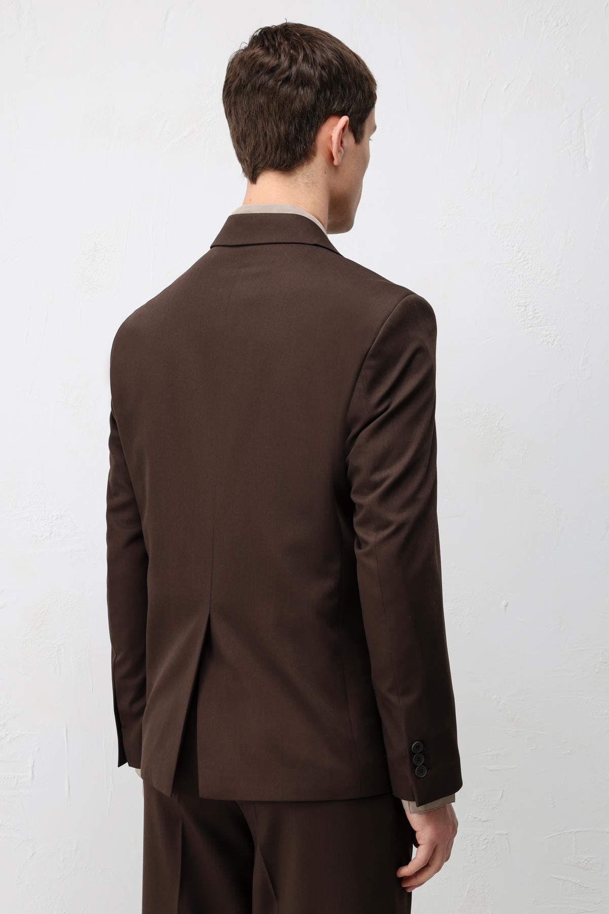 Antioch Koyu Kahve Kruvaze Relaxed Fit Erkek Blazer Ceket