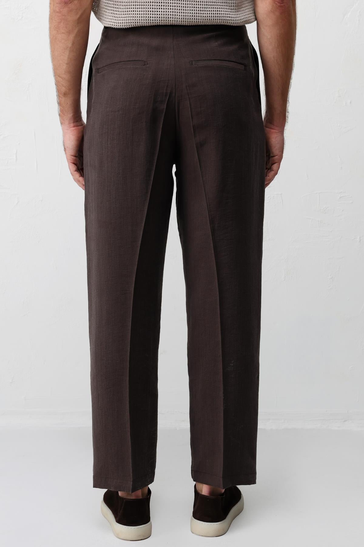 Antioch Koyu Kahve Lyocell Relaxed Fit Pileli Erkek Pantolon