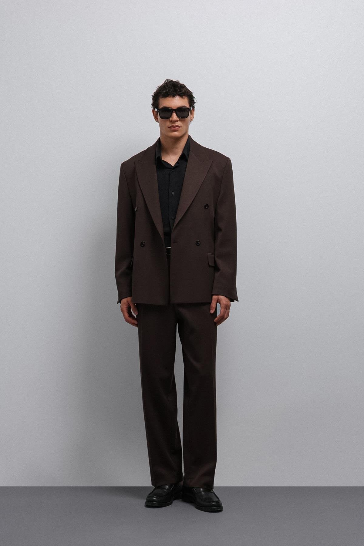 Antioch-Koyu Kahve Relax Fit Baggy Pilili Erkek Pantolon-Pantolon-2-Milagron.com