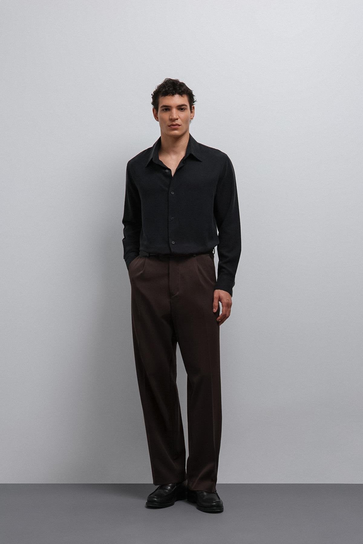 Antioch-Koyu Kahve Relax Fit Baggy Pilili Erkek Pantolon-Pantolon-3-Milagron.com