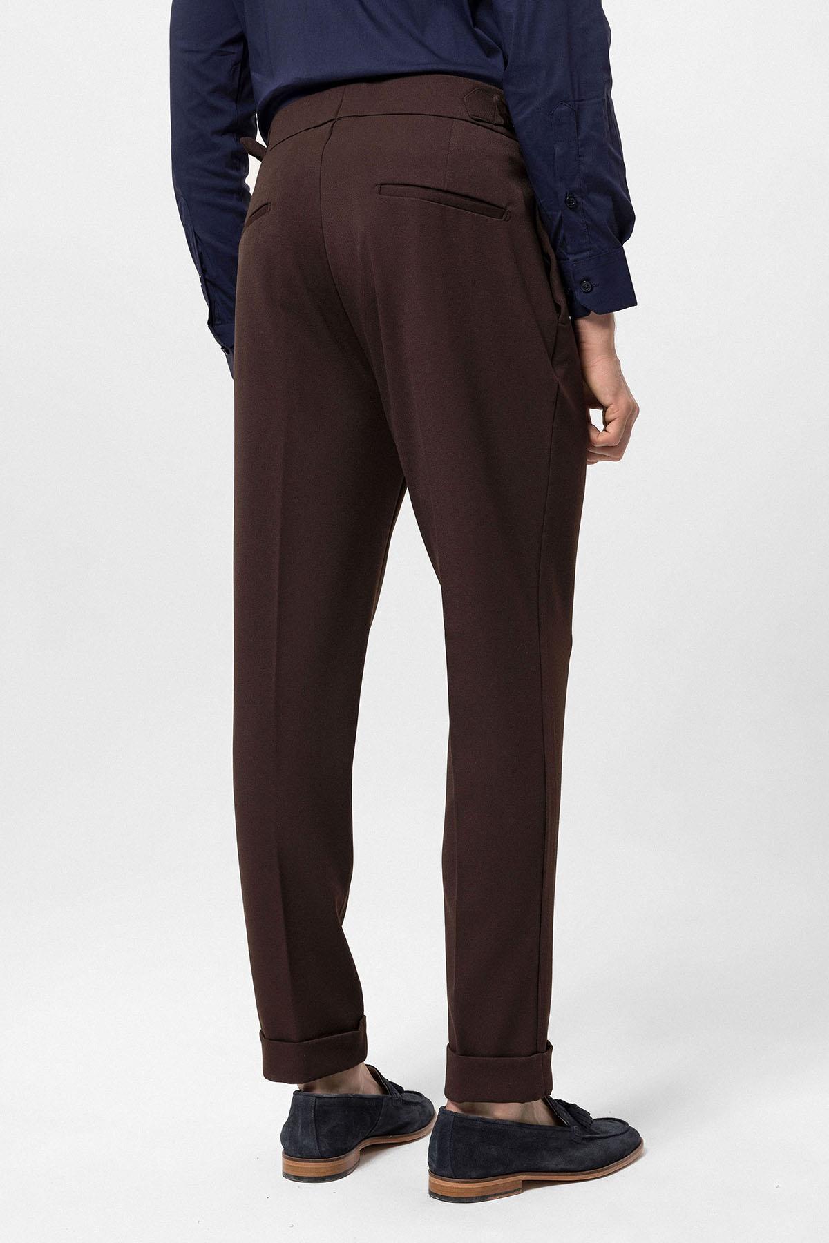 Antioch-Koyu Kahve Yüksek Bel Pileli Carrot Fit Erkek Pantolon-Kumaş Pantolon-5-Milagron.com