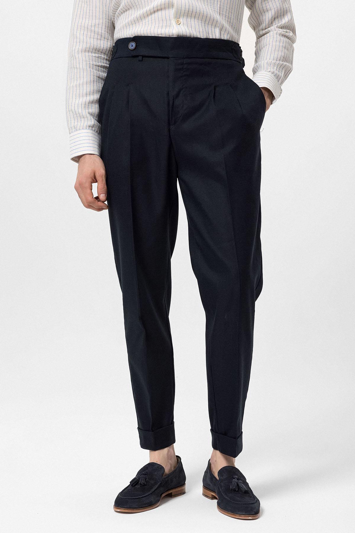 Antioch-Koyu Lacivert Duble Paça Yüksek Bel Erkek Pantolon-Kumaş Pantolon-1-Milagron.com