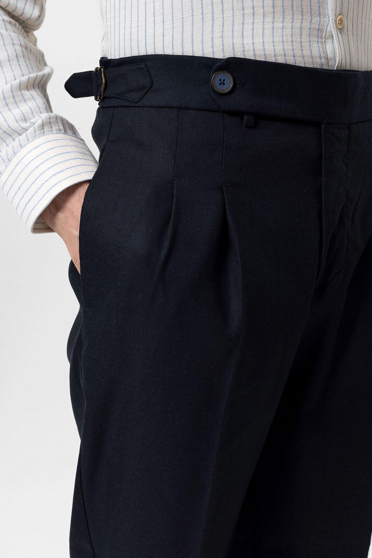 Antioch-Koyu Lacivert Duble Paça Yüksek Bel Erkek Pantolon-Kumaş Pantolon-5-Milagron.com