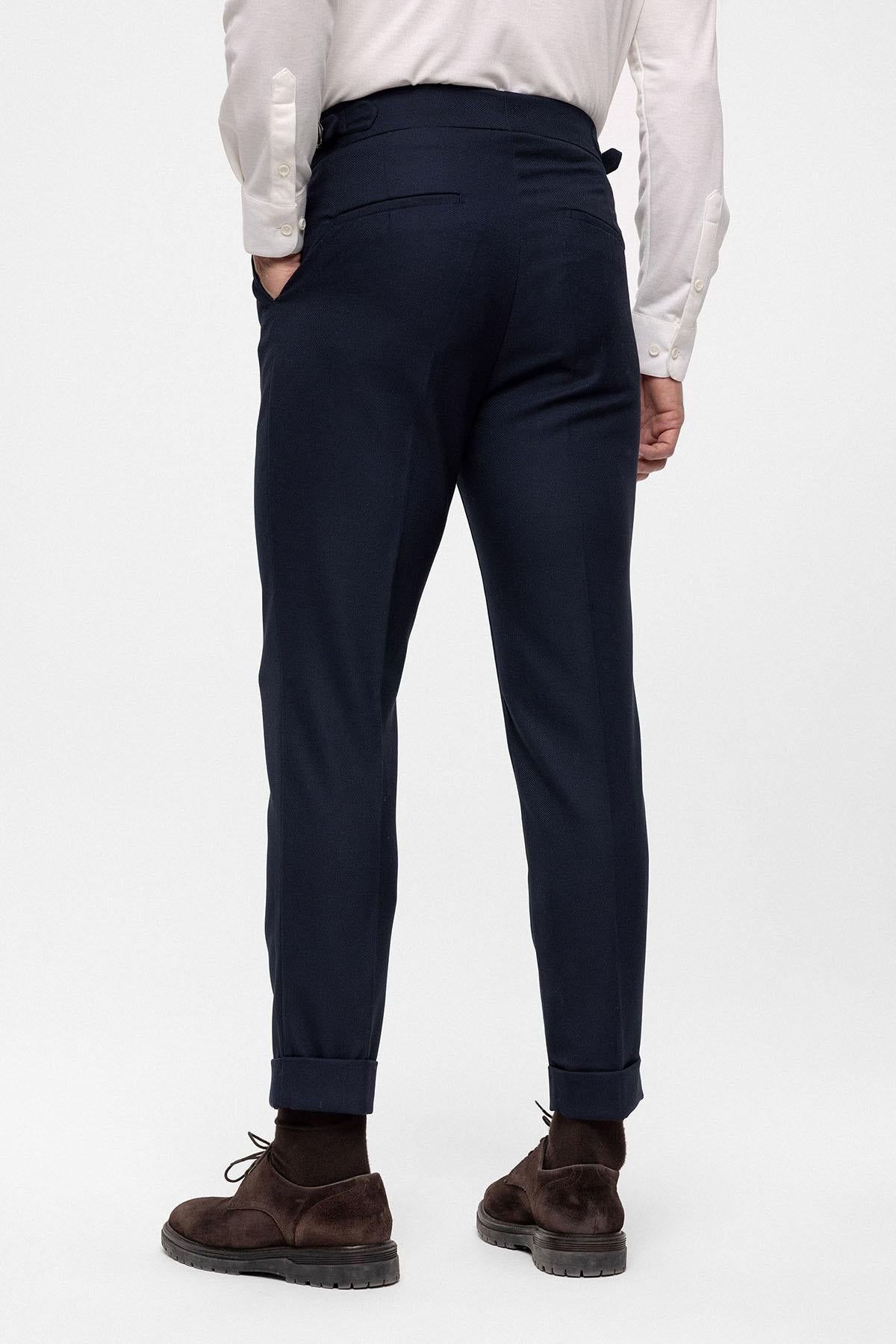 Antioch-Koyu Lacivert Yüksek Bel (Boyfriend) Yandan Tokalı Kemer Detaylı Pileli Kumaş Pantolon-Pantolon-6-Milagron.com