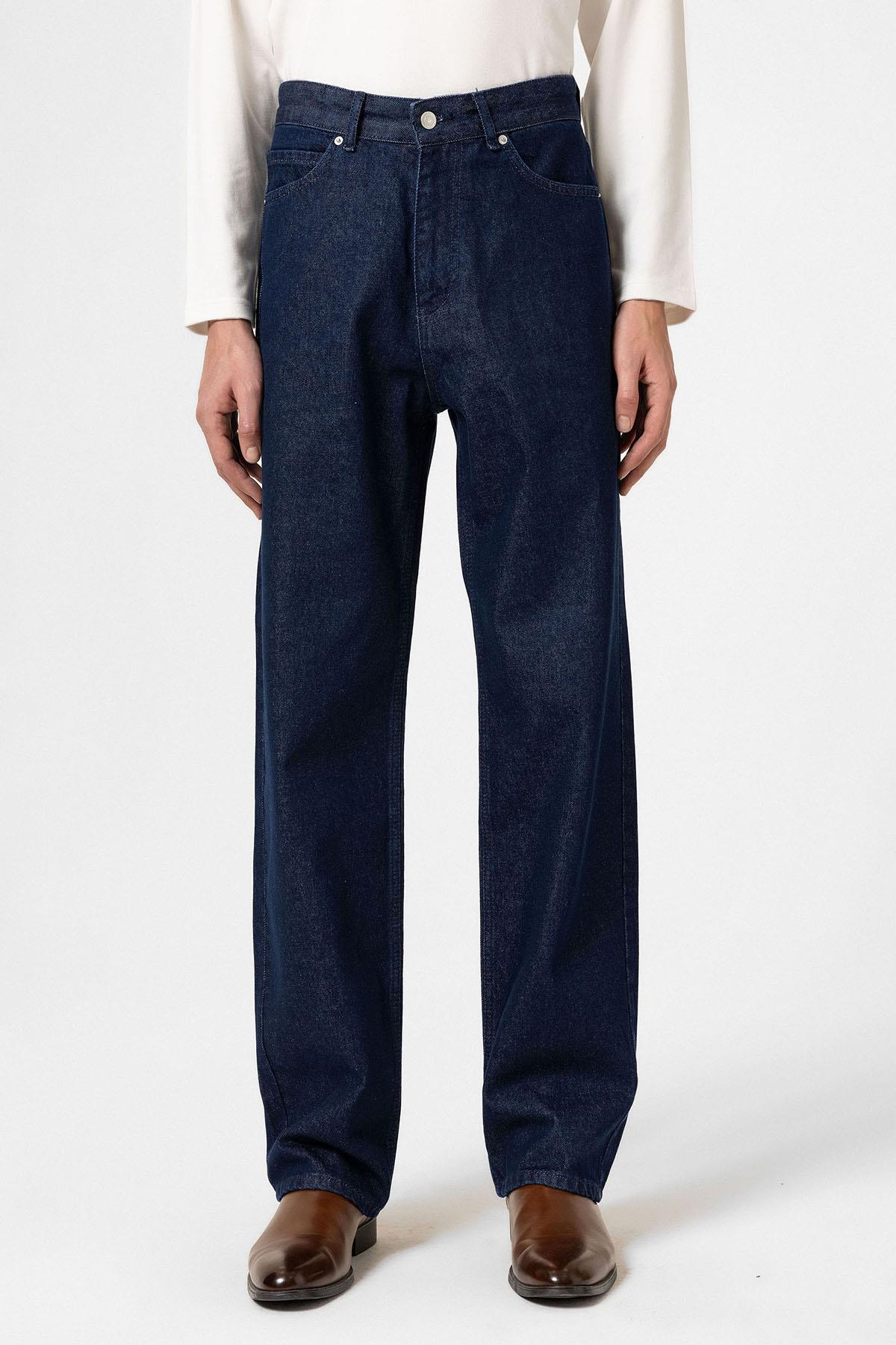 Antioch-Koyu Lacivert Yüksek Bel Relaxed Fit Erkek Kot Pantolon-Kot Pantolon-1-Milagron.com