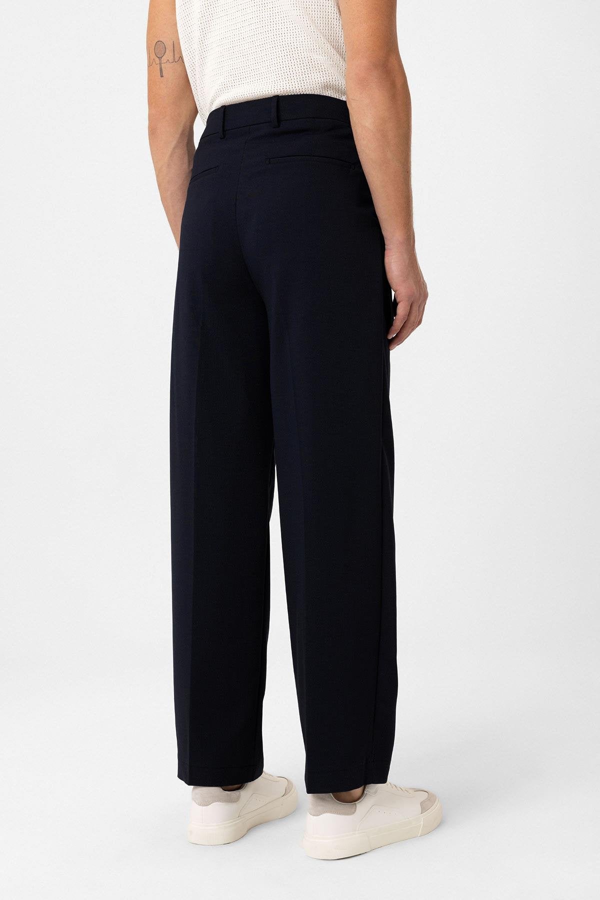 Antioch-Koyu Lacivert çift Pileli Baggy Fit Erkek Pantolon-Kumaş Pantolon-4-Milagron.com