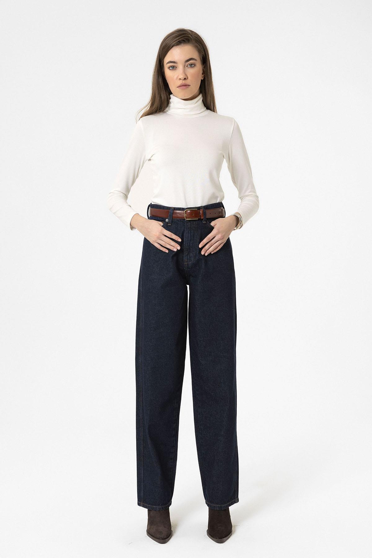 Antioch-Koyu Mavi Kadın Yüksek Bel Kot Pantolon-Kot Pantolon-2-Milagron.com