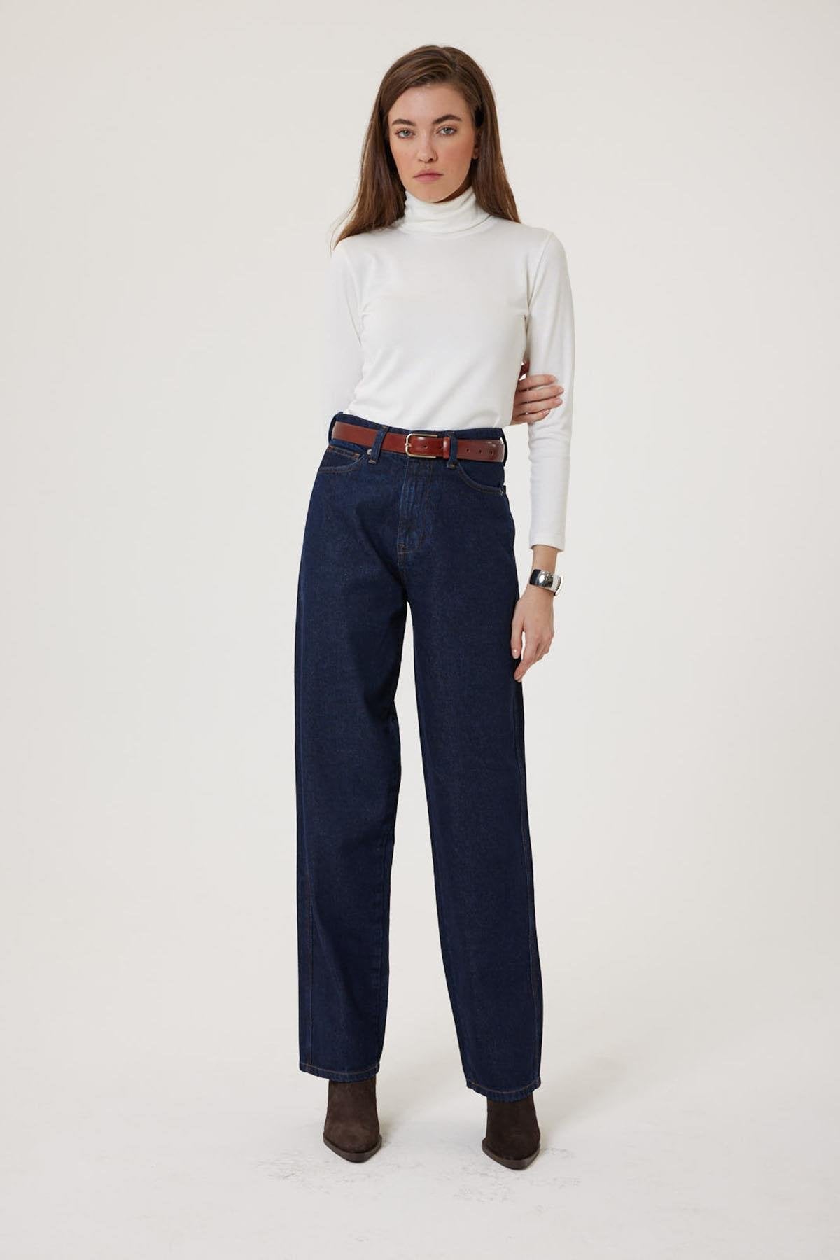 Antioch-Koyu Mavi Kadın Yüksek Bel Kot Pantolon-Kot Pantolon-5-Milagron.com