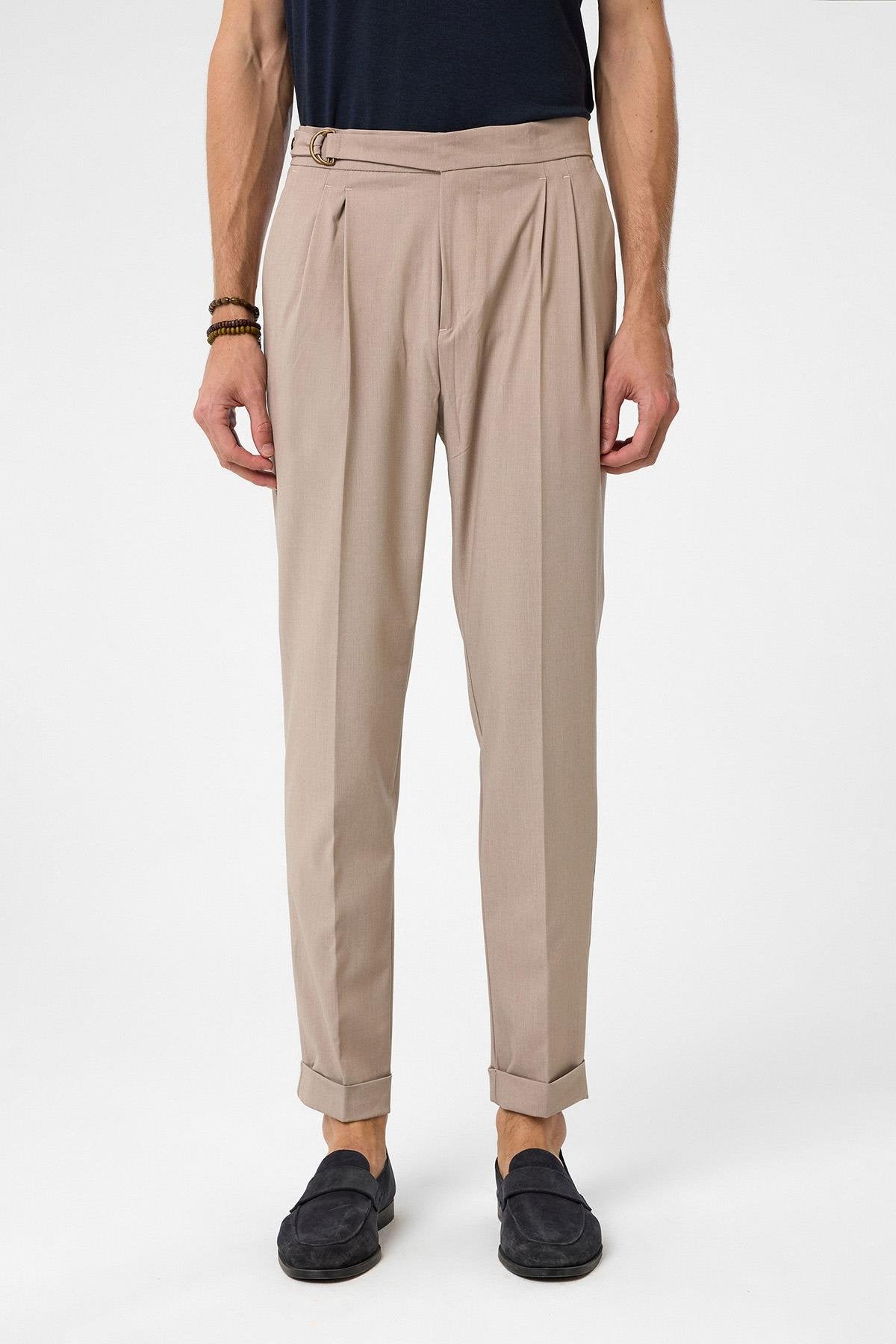 Antioch-Koyu Taş Yüksek Bel Toka Kapama Pileli Erkek Pantolon-Kumaş Pantolon-1-Milagron.com