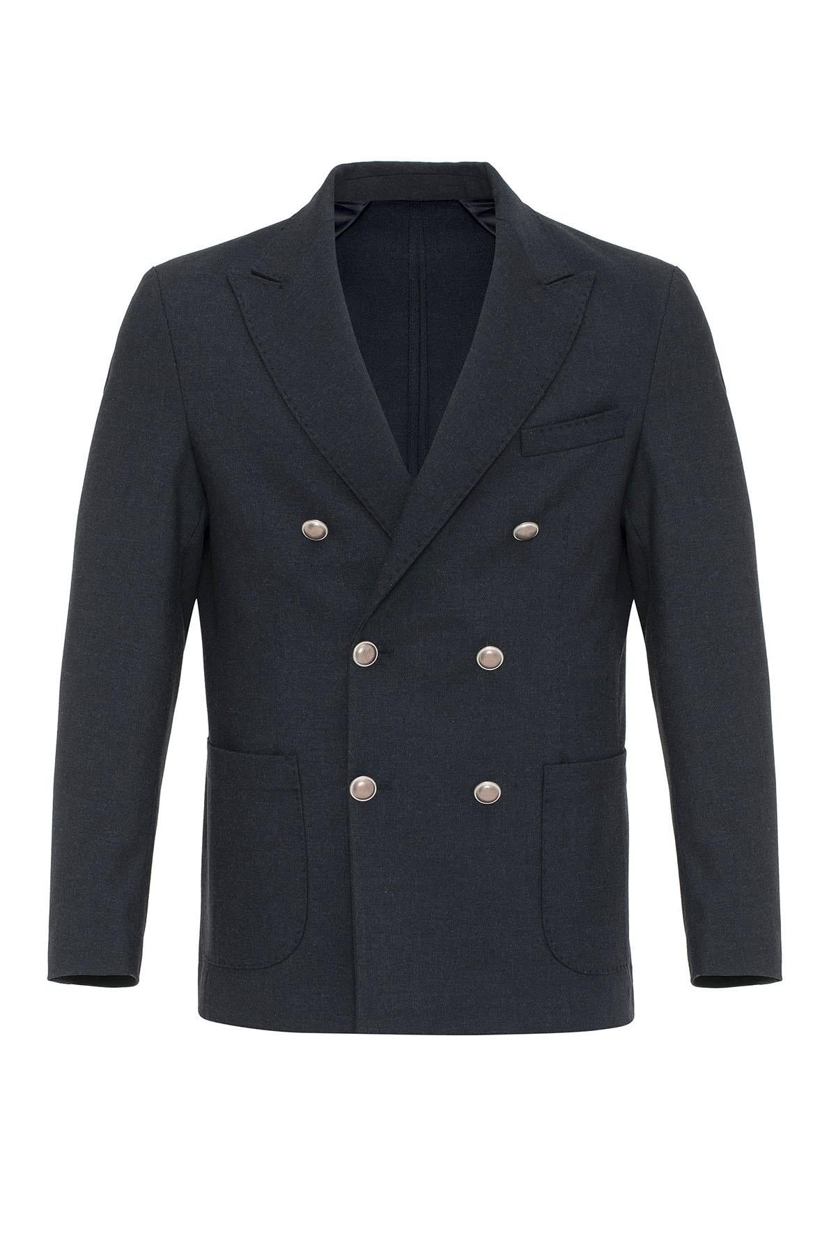 Antioch-Lacivert Astarsız Kruvaze Erkek Blazer Ceket-Ceket-9-Milagron.com