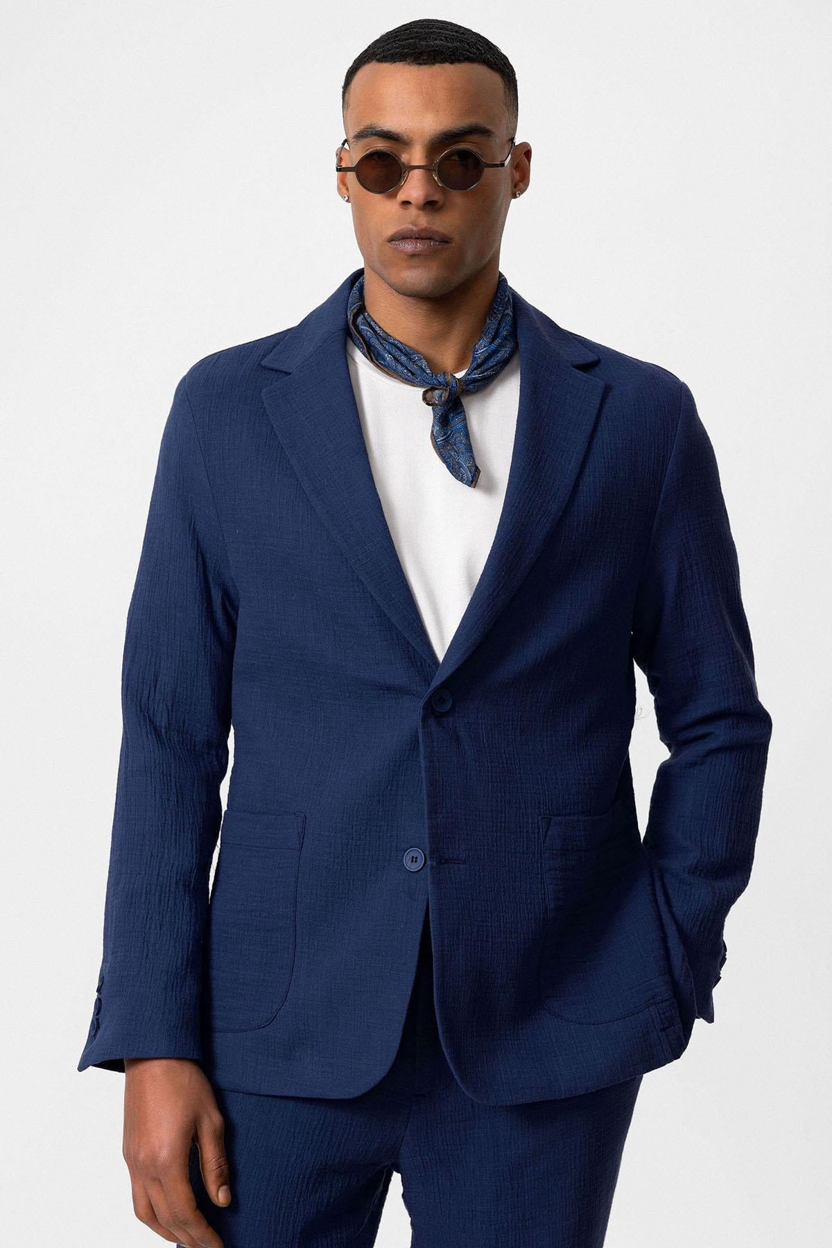 Antioch Lacivert Astarsız Torba Cepli Erkek Blazer Ceket